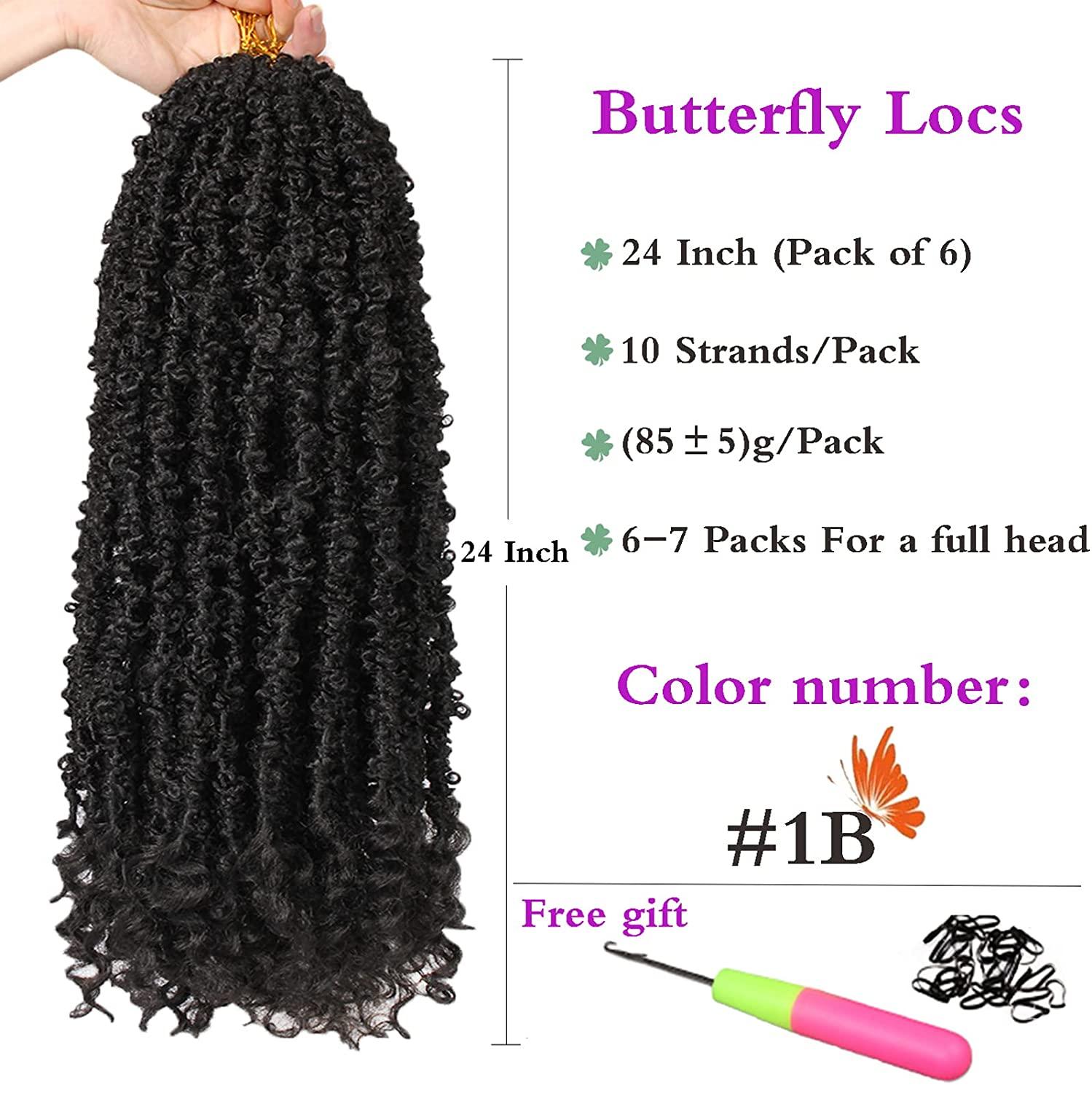 ZRQ Butterfly Locs Crochet Hair 24 Inch 6 Packs, Natural Black