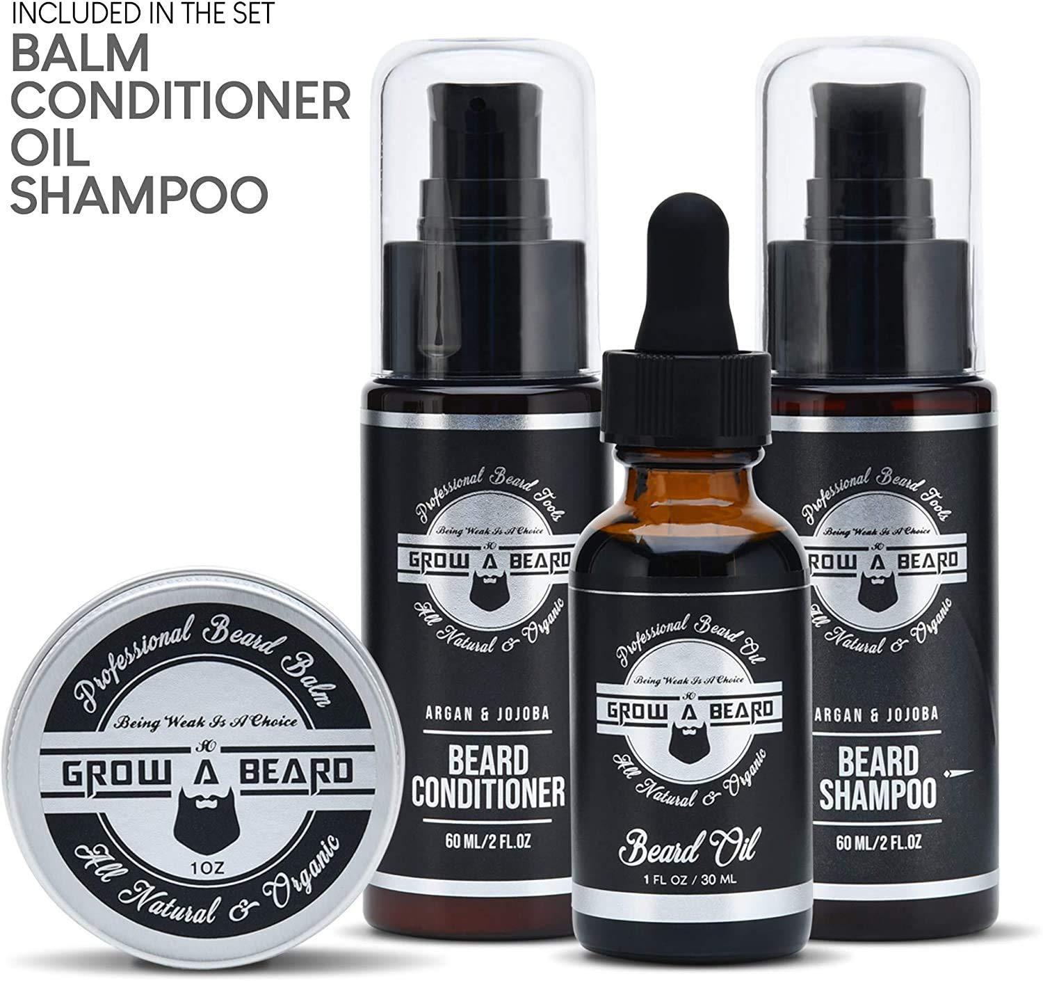 Beard Straightener Grooming Kit for Men, Beard Growth Kit, Beard Wash,  Brush & Comb, Unscented Growth Oil, All Natural Chanel Balm, Conditioner,  Razor & Scissors, Great Gift Black