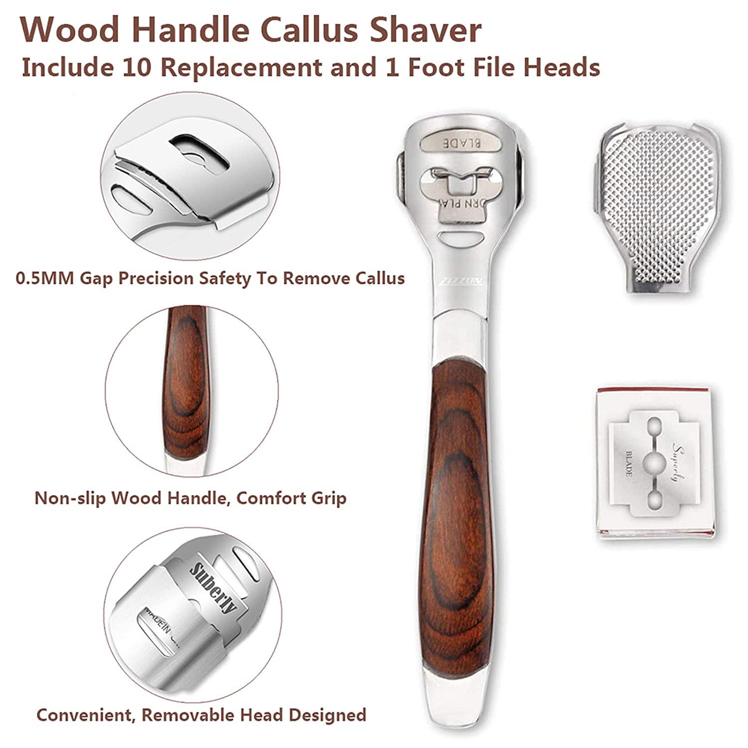 Colossal Foot Rasp & Wood Handle Callus Shaver (10 Replacement & 1