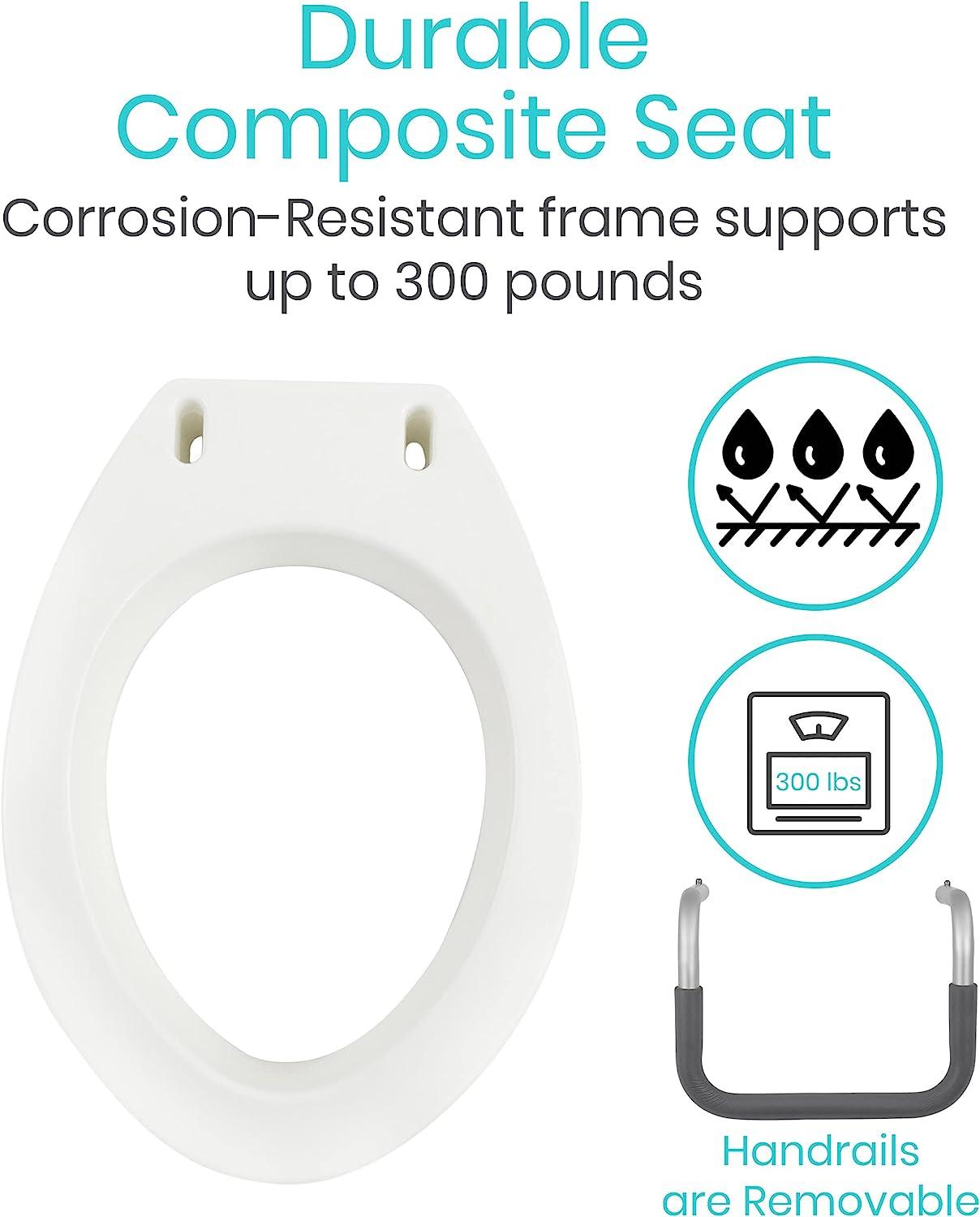 Vive Raised Toilet Seat Riser with Handles Grab Bar Seat for Seniors
