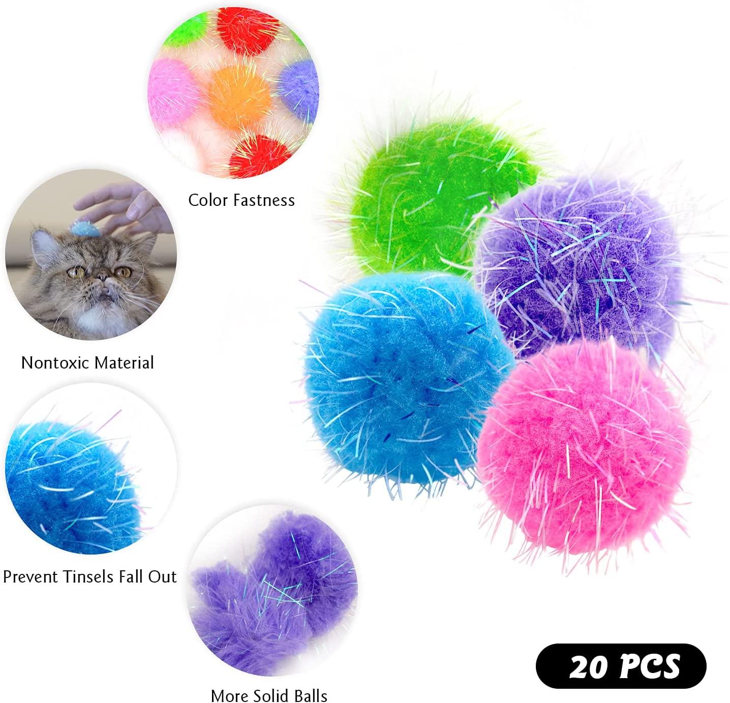 Rimobul 20PCS 1.5INCH New Generation Extra Large Cat's Favorite Chase  Glitter Ball Toy Sparkle Pom Pom Balls