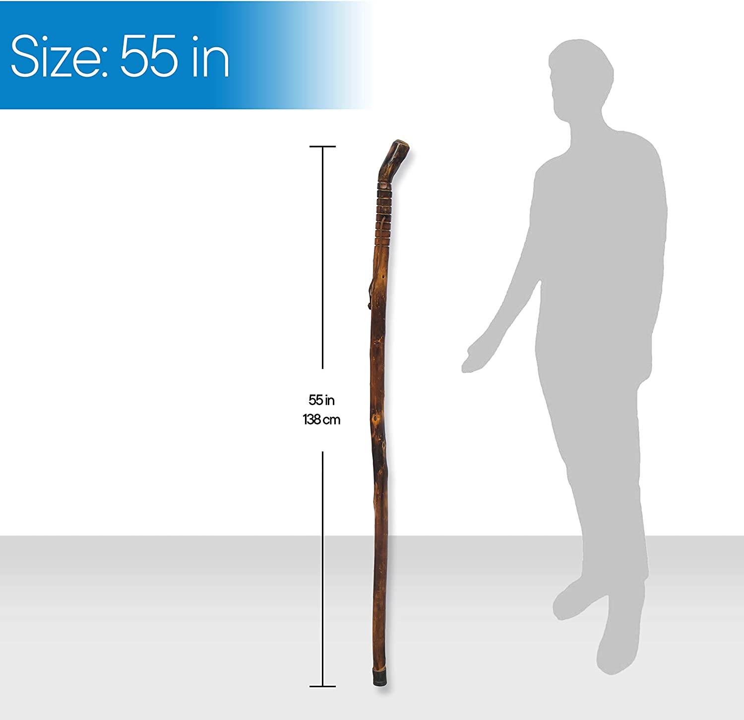 RMS Natural Wood Walking Stick - 55 Inch Handcrafted Wooden Hiking