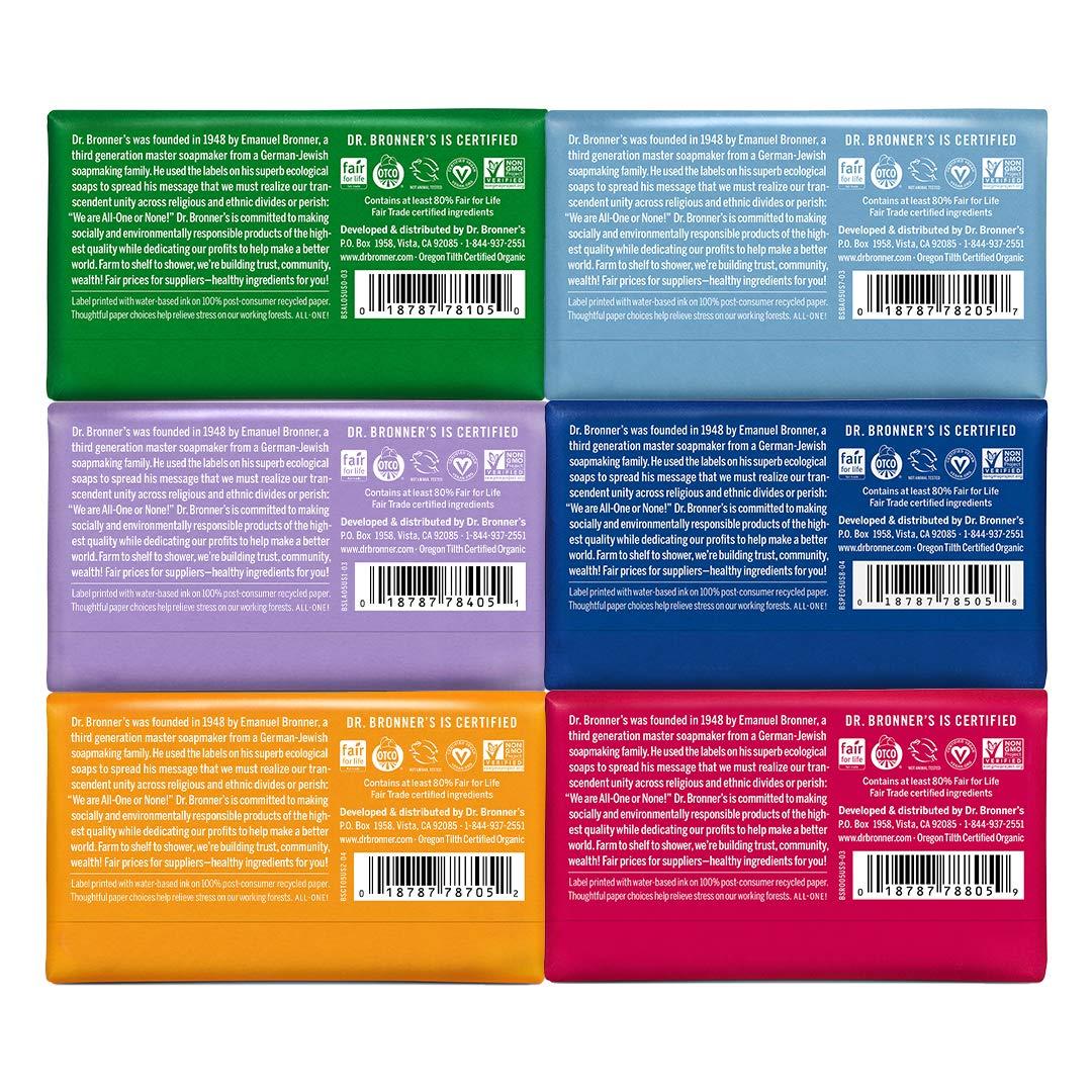 Dr. Bronner's PureCastile Bar Soap (5 Ounce Variety Gift Pack) Almond, Unscented, Lavender