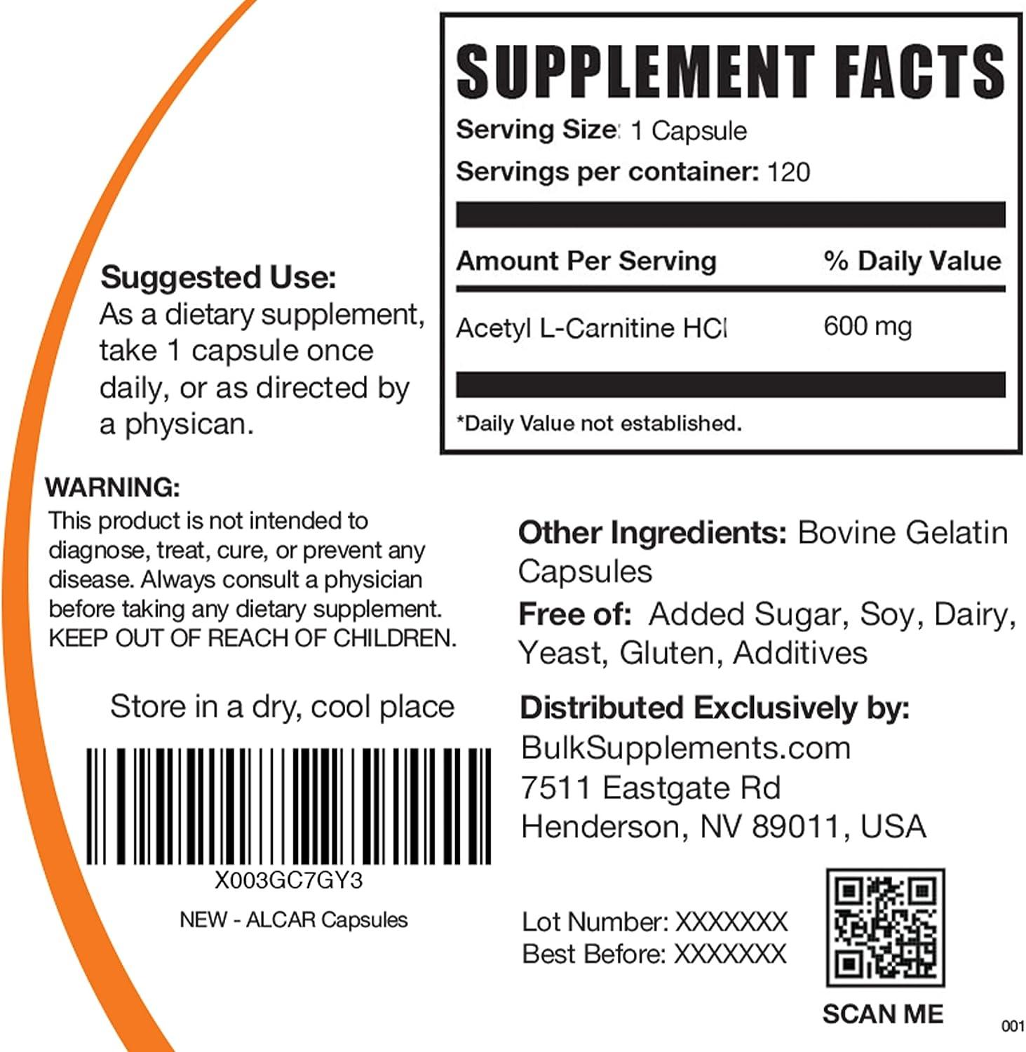 Acetyl LCarnitine Capsules ALCAR HCl ALCAR