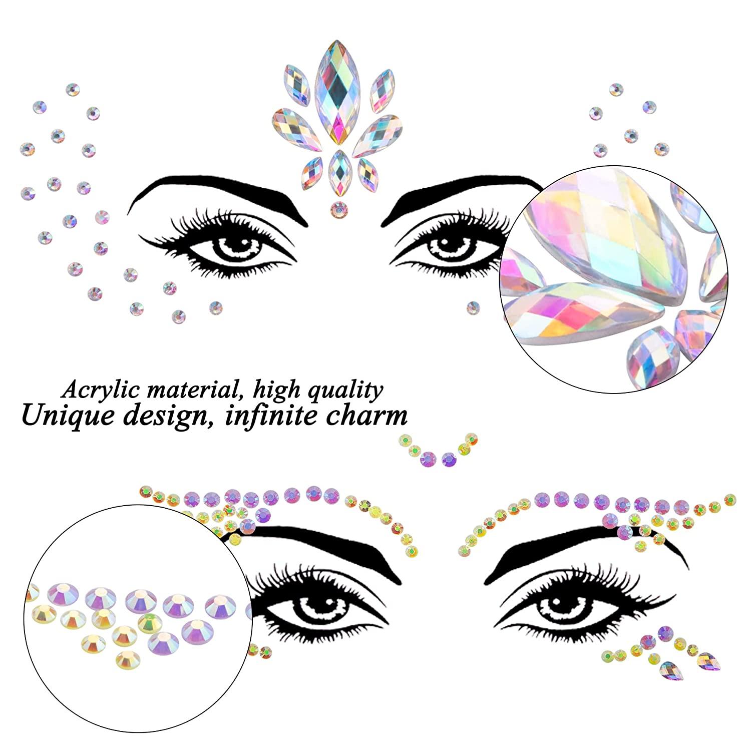 SIQUK 15 Sets Face Gems Glitter Mermaid Face Jewels Crystal Stickers with  15 Boxes Chunky Face Glitter for Festival Rave Carnival Party