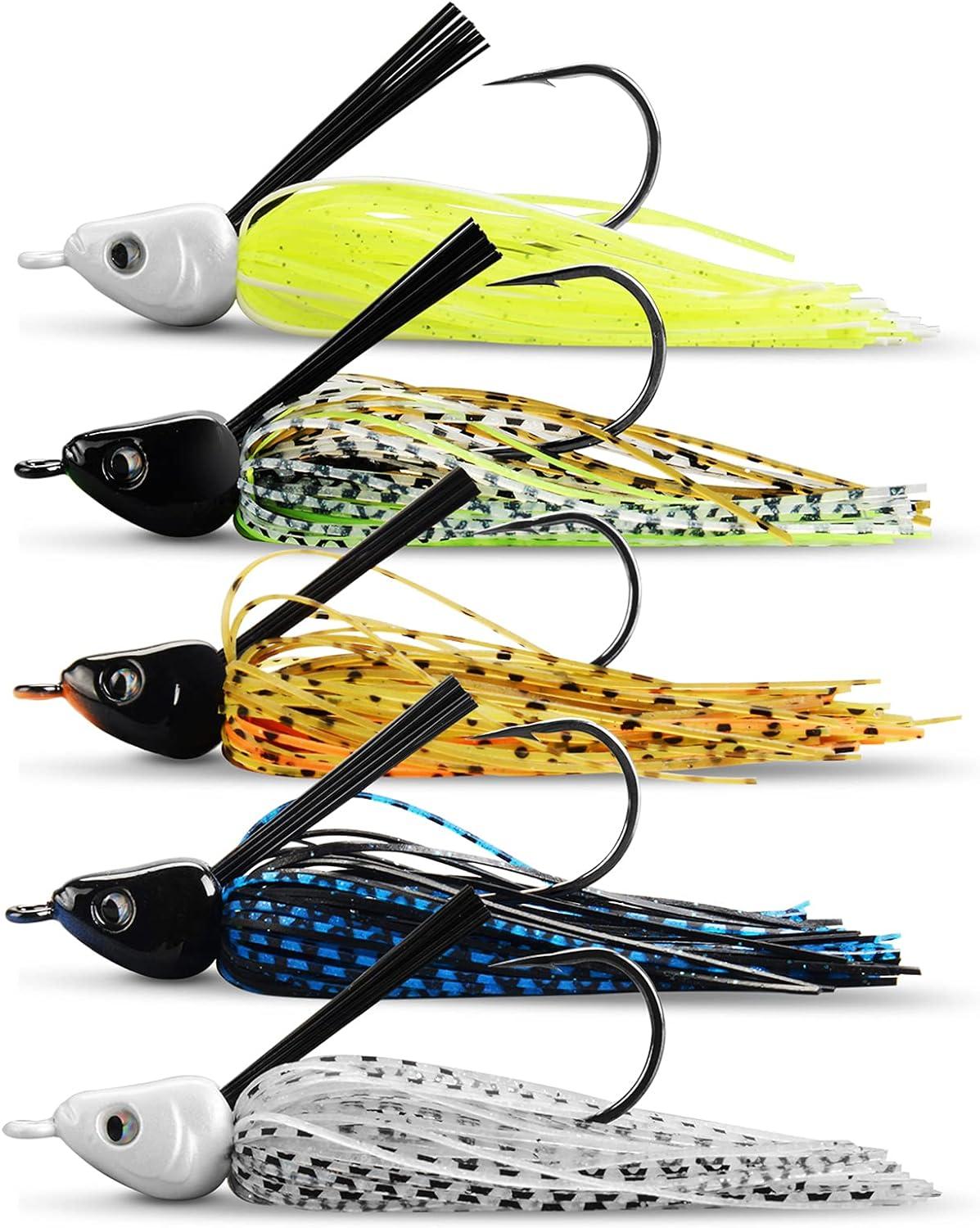 MadBite Swim Jig Fishing Lures Heavy Brush Guard Silicone Skirt  Sticky-Sharp Heavy-Wire Needle Point Hooks Popular 3/8 oz and 1/2 oz Sizes  5 pc and 3 pc Multi-Color Kits Includes Storage Box