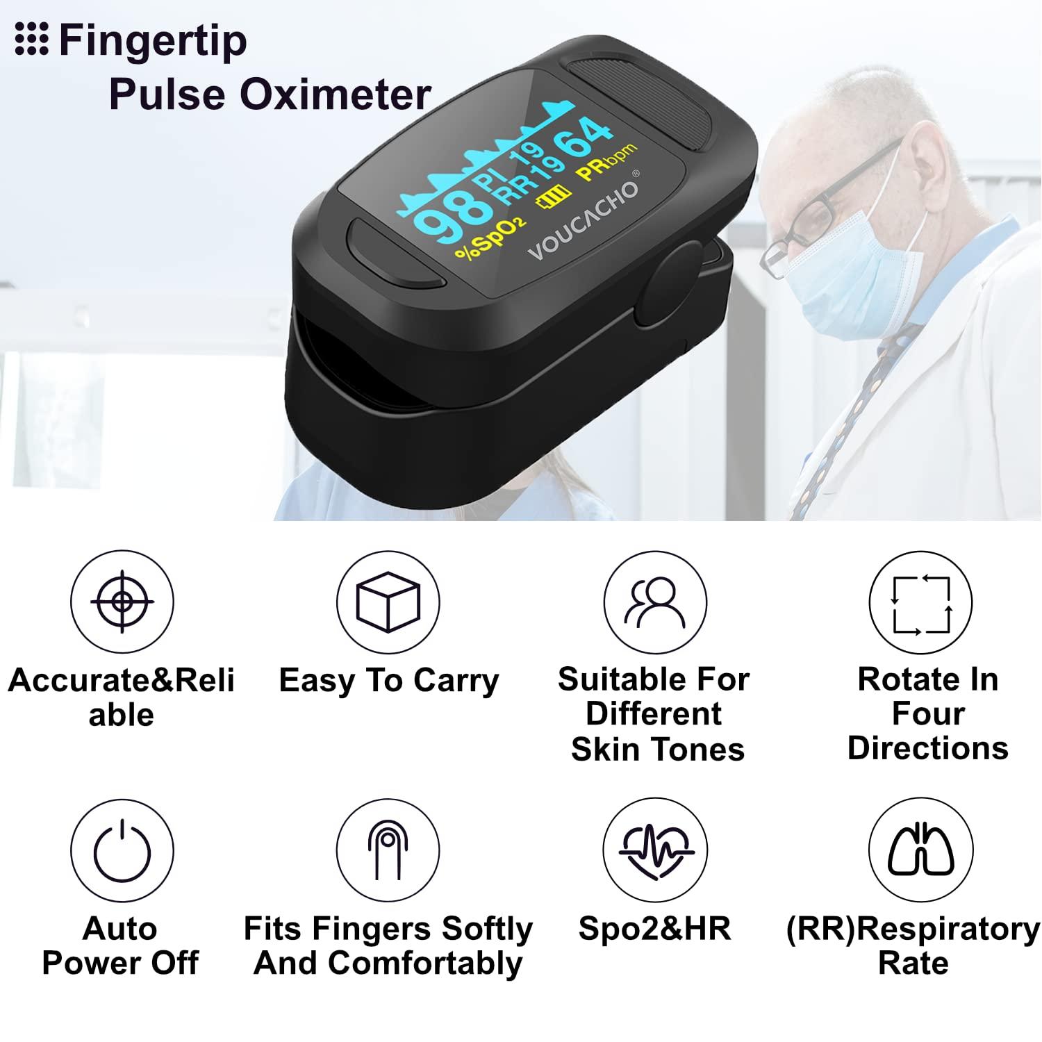 New Version Pulse Oximeter Fingertip, (Spo2) Blood Oxygen Saturation  Monitor for Adult and Kids,OLED Display with Alarm Include Batteries, Carry  Bag & Lanyard