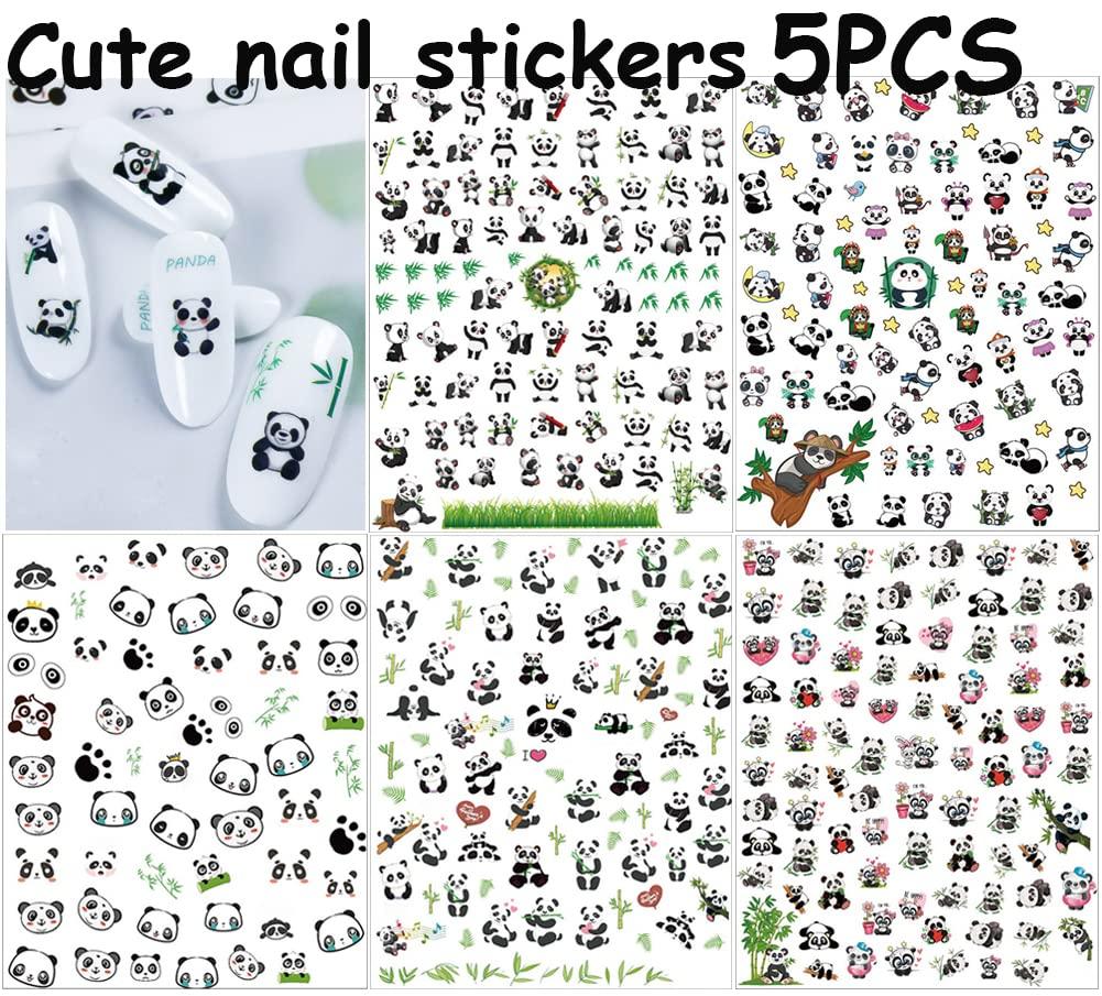  Cute Cartoon Nail Art Stickers 3D Self Adhesive Acrylic Nail  Art Supplies Luxury Designer Nail Stickers Black White Panda Kawaii Design  Cute Nail Decals for Women Girls DIY Manicure Tips 4