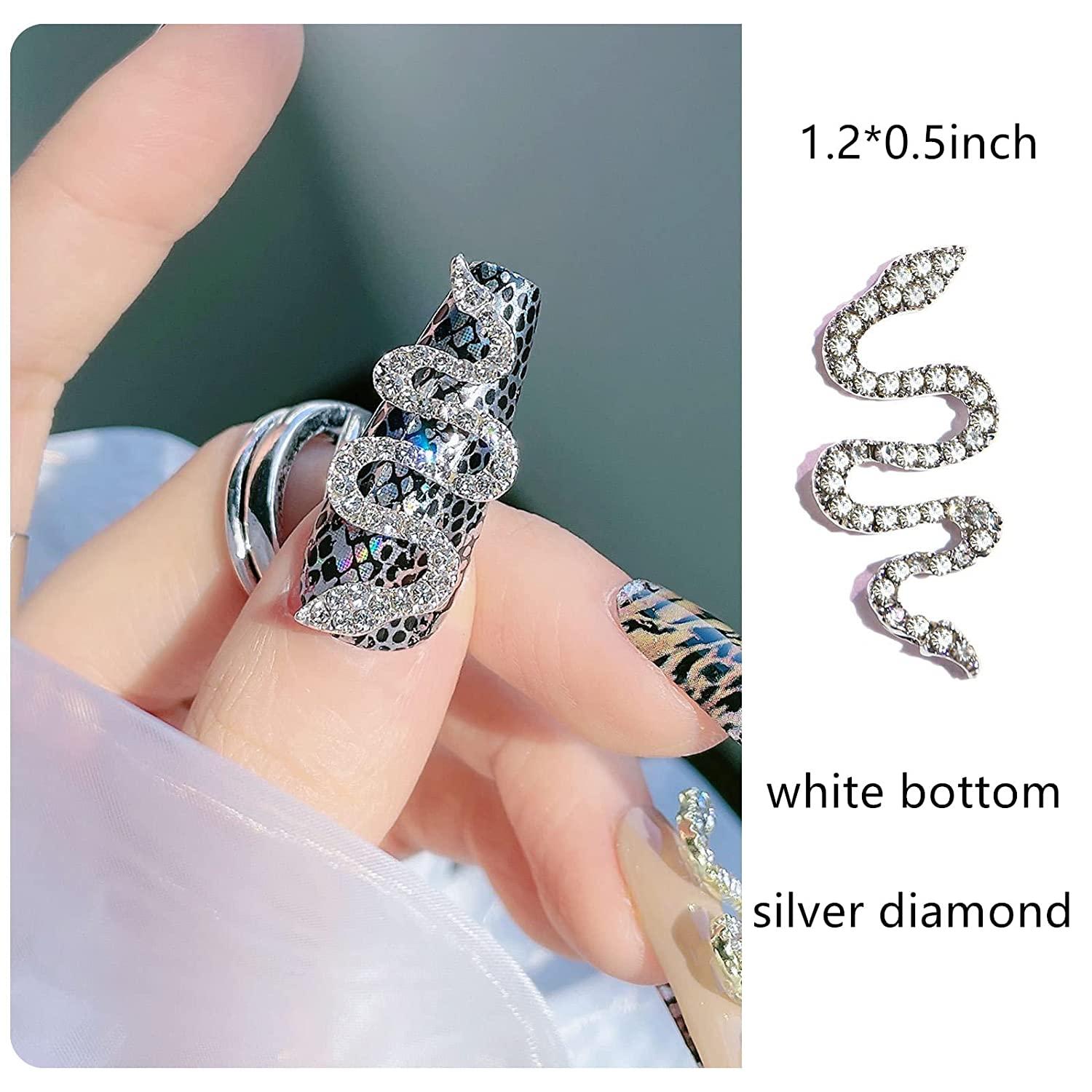 CHARMING MAY 3D Nail Studs Nail Art Rhinestone Symphony Crystal Beads Nail  Gems Mermaid Nail Design Round Shaped Flatback Stones Pearl Aurora  Translucent Studs (Snake-Shape)