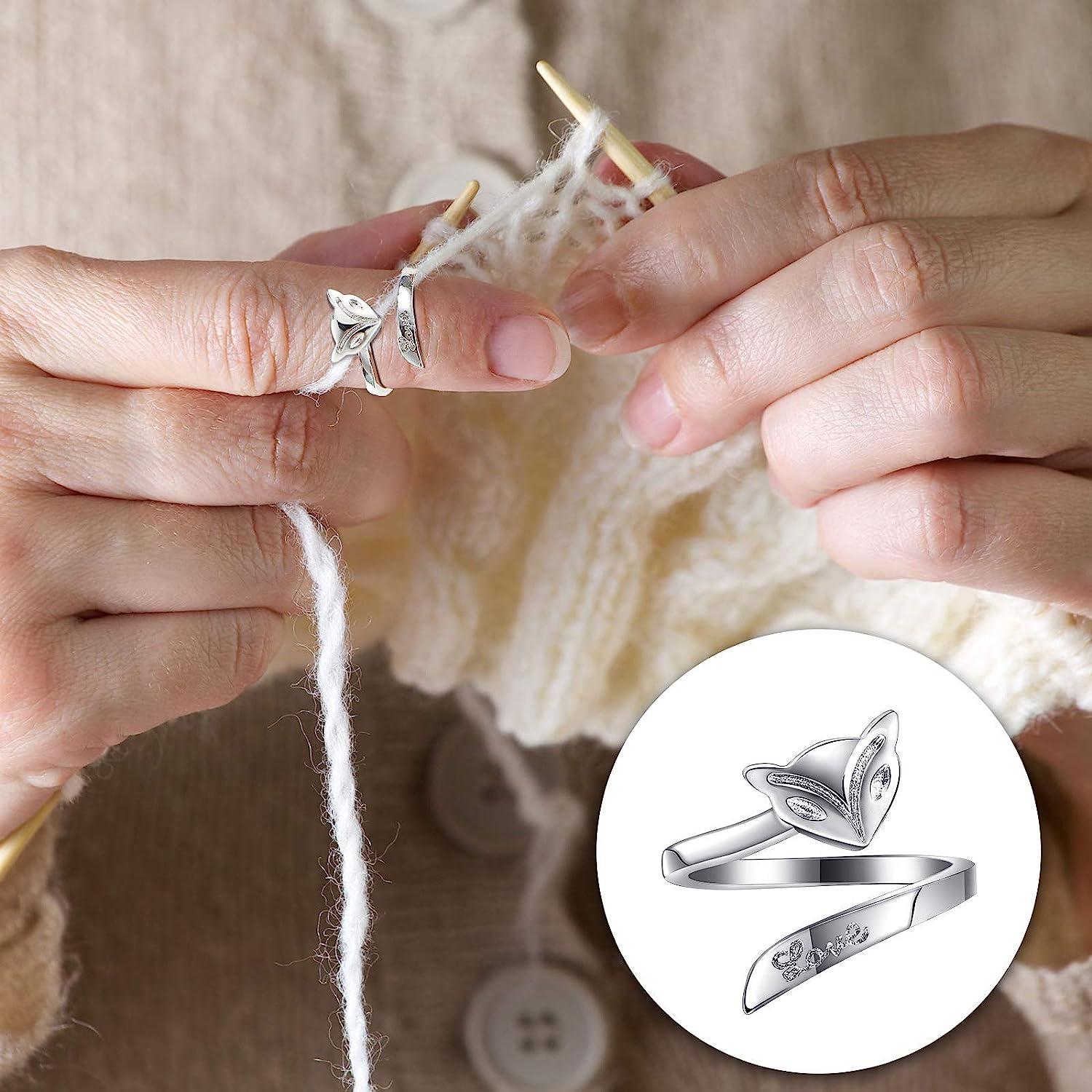 Cheap Knitting Thimbles for Crochet Braided Knitting Ring Adjustable Open  Yarn Guide Finger Holders