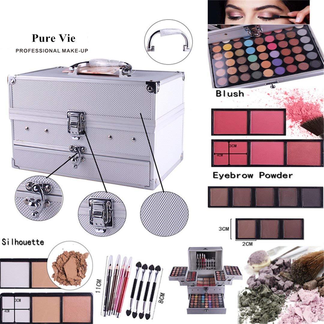 Pure Vie All-in-One Holiday Gift Makeup Set Essential Starter Bundle  Include Eyeshadow Palette Lipgloss Concealer Blush Eyebrow Foundation Face  Powder Eyeliner Pencil - Make up Kit for Women Full Kit