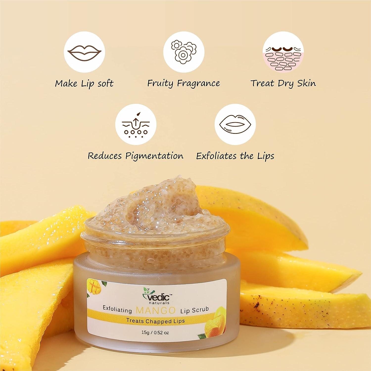 Vedic Naturals Exfoliating Mango Lip Scrub15g Treats Chapped Lips