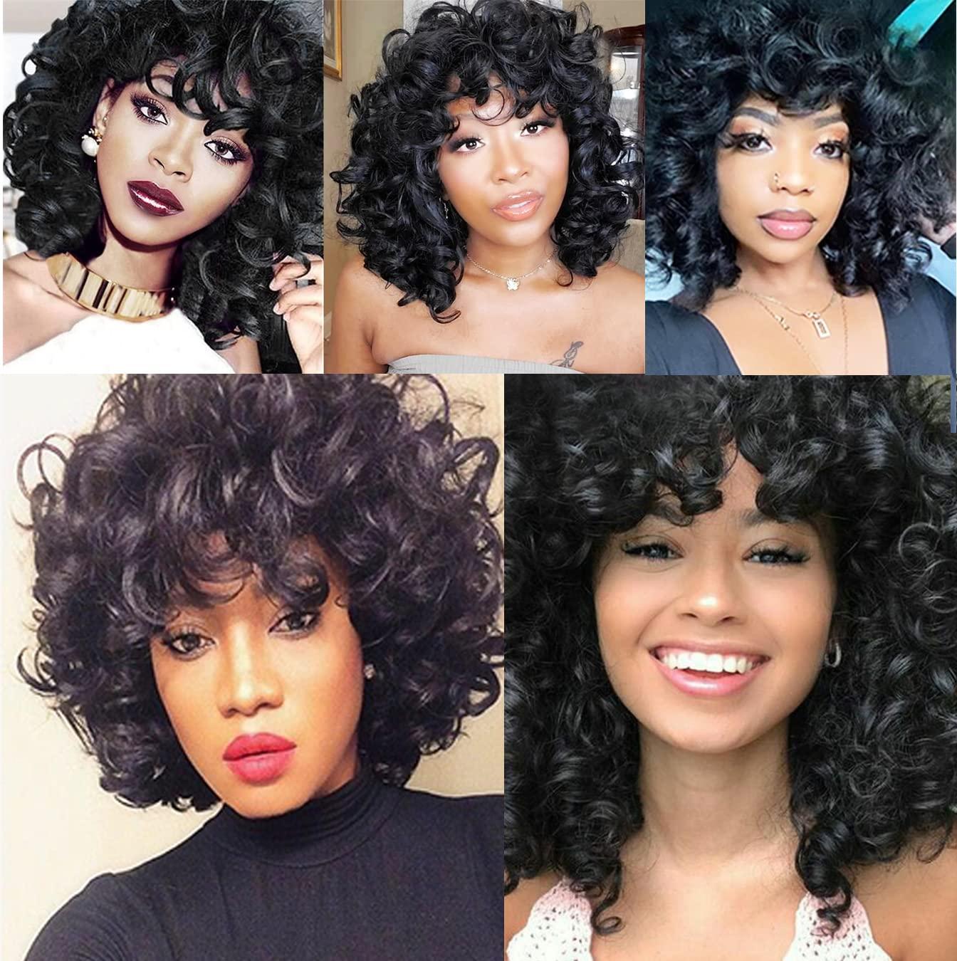 forfeels Short Wavy Black Wig with Bangs Bob Short Charming Curly Wavy Wig  Women Synthetic Natural Looking Heat Resistant Fiber Hair for Women  (14inch) - Yahoo Shopping