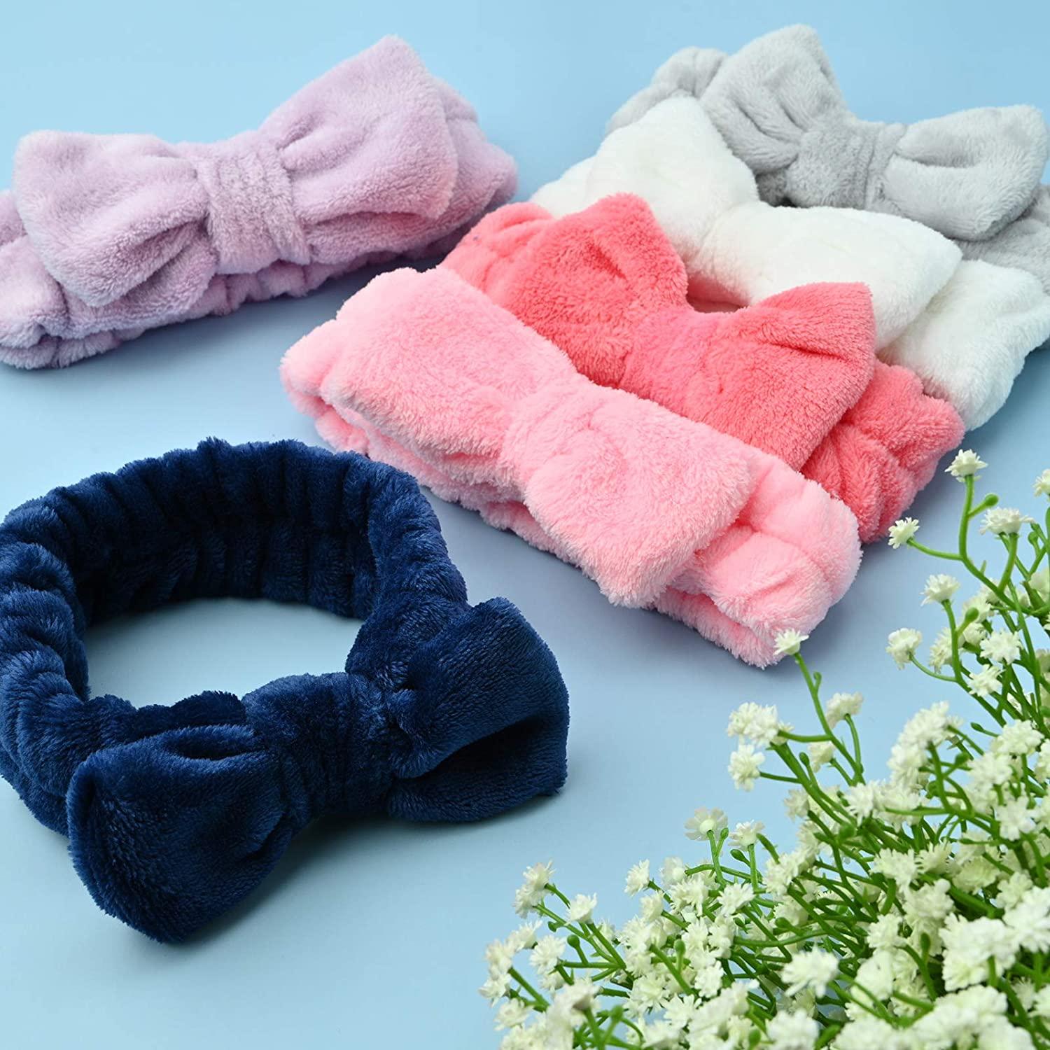 12 Pcs Spa Headbands for Women Bow Hair Bands Makeup Headbands Soft Coral  Fleece Solid Color Headbands Elastic Hair Bands for Women Hair Band for  Washing Face Shower Spa Style B