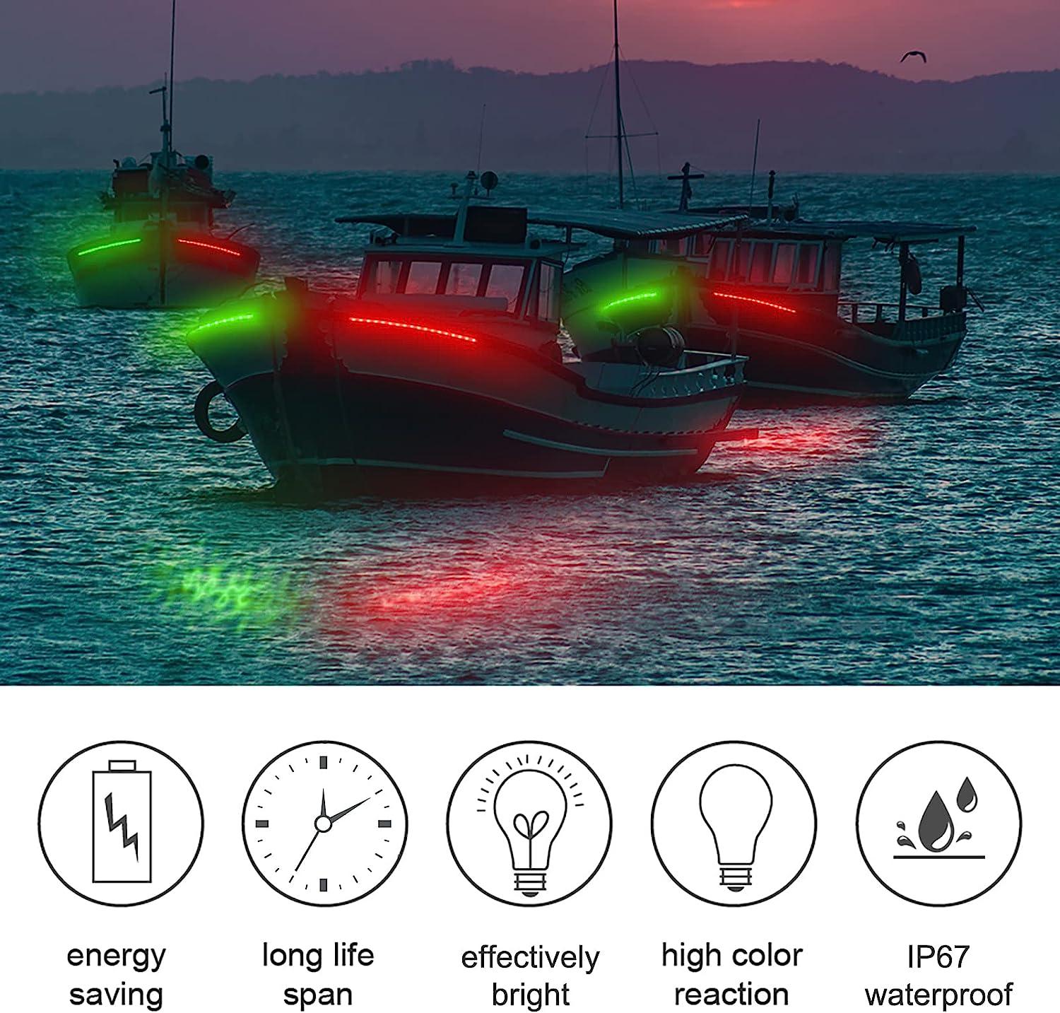 Obcursco Boat Navigation Lights, (1 Pair) 12 Inches LED Navigation Lights  for Boats, Boat Lights Bow and Stern for Marine, Kayak, Jon Boat, Bass  Boat, Fishing Boat and Pontoon (Red and Green) (