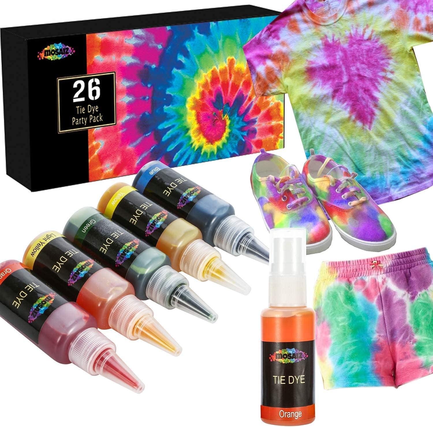 Mosaiz Tie Dye Kit of 26 Colors, Spray Tie Dye for Creative Activities and  DIY for Kids and Adults, Fabric Dyeing Set, Fun Summer Activity Outdoor 26  Colors with Spray Nozzles