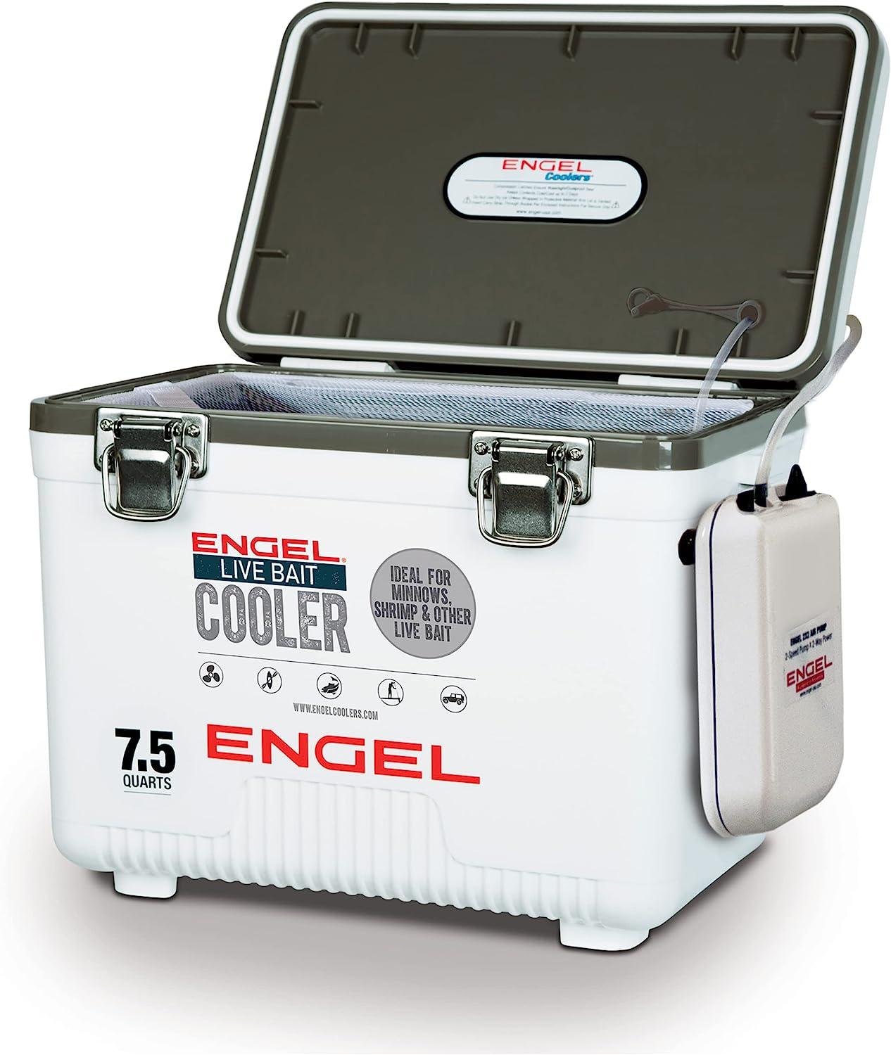 Engel 7.5qt Live Bait Cooler Box with 2nd Gen 2-Speed Portable Aerator  Pump. Fishing Bait Station and Minnow Bucket for Shrimp, Minnows, and Other Live  Bait - ENGLBC7-N White