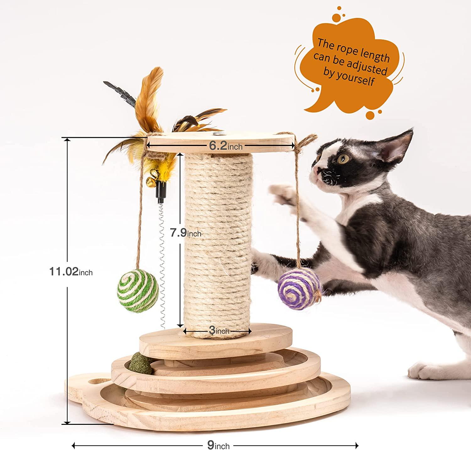 Interactive 2-Layer Cat Turntable Toy with Feather - Includes 8 Balls and 2  Sisal Dangling Balls - Cat Scratching Post for Indoor Cats | Buy Now with  Express International Delivery | GoSupps.com