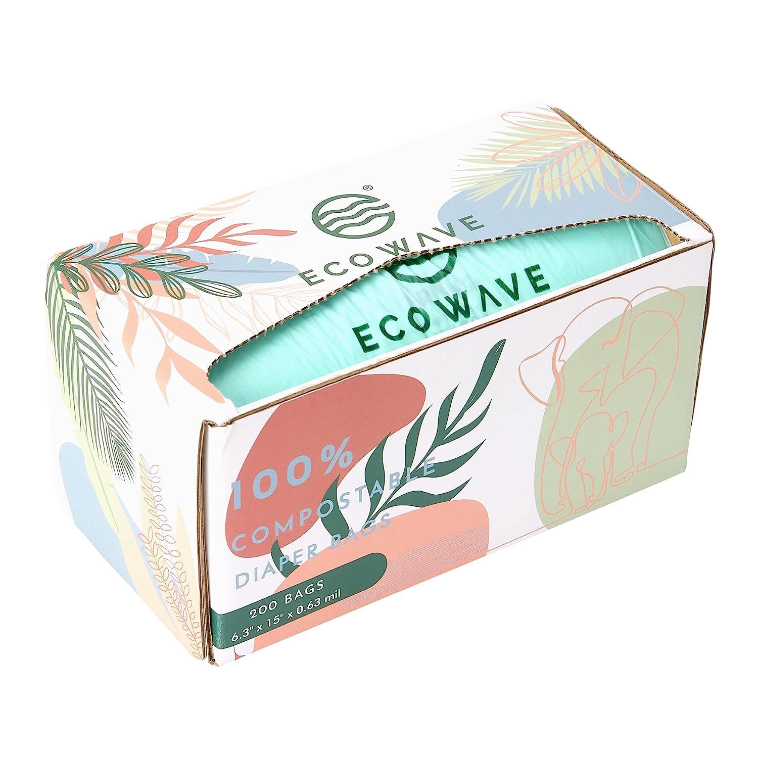 ECO WAVE 100 Compostable Diaper Bags, 200 bags, ASTM D6400, EN 13432