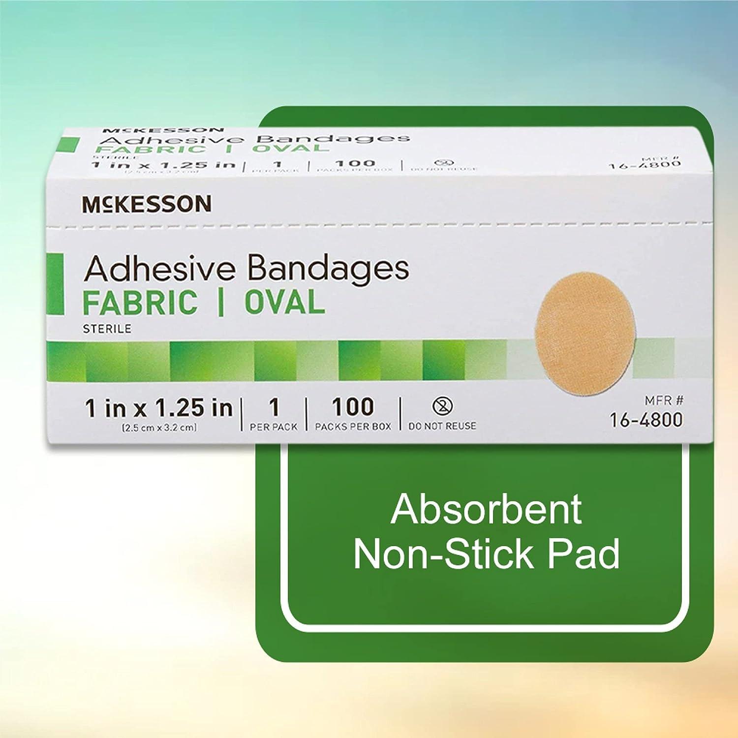 McKesson Adhesive Bandages Sterile Fabric Oval 1 in x 1 1/4 in 100