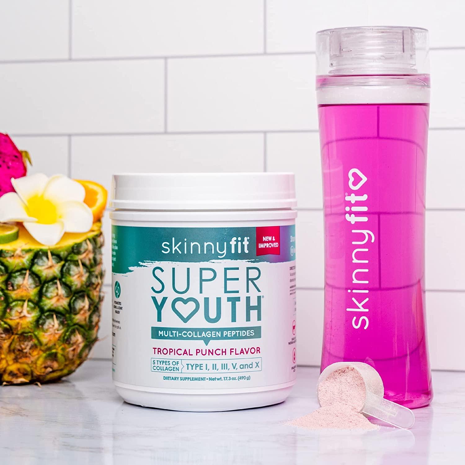 SkinnyFit Super Youth Multi-Collagen Peptides Plus Apple Cider Vinegar,  Hyaluronic Acid, & Vitamin C Tropical Punch Flavor, Hair, Skin, Nail &  Joint Support, Immunity, Healthy Metabolism, 28 Servings
