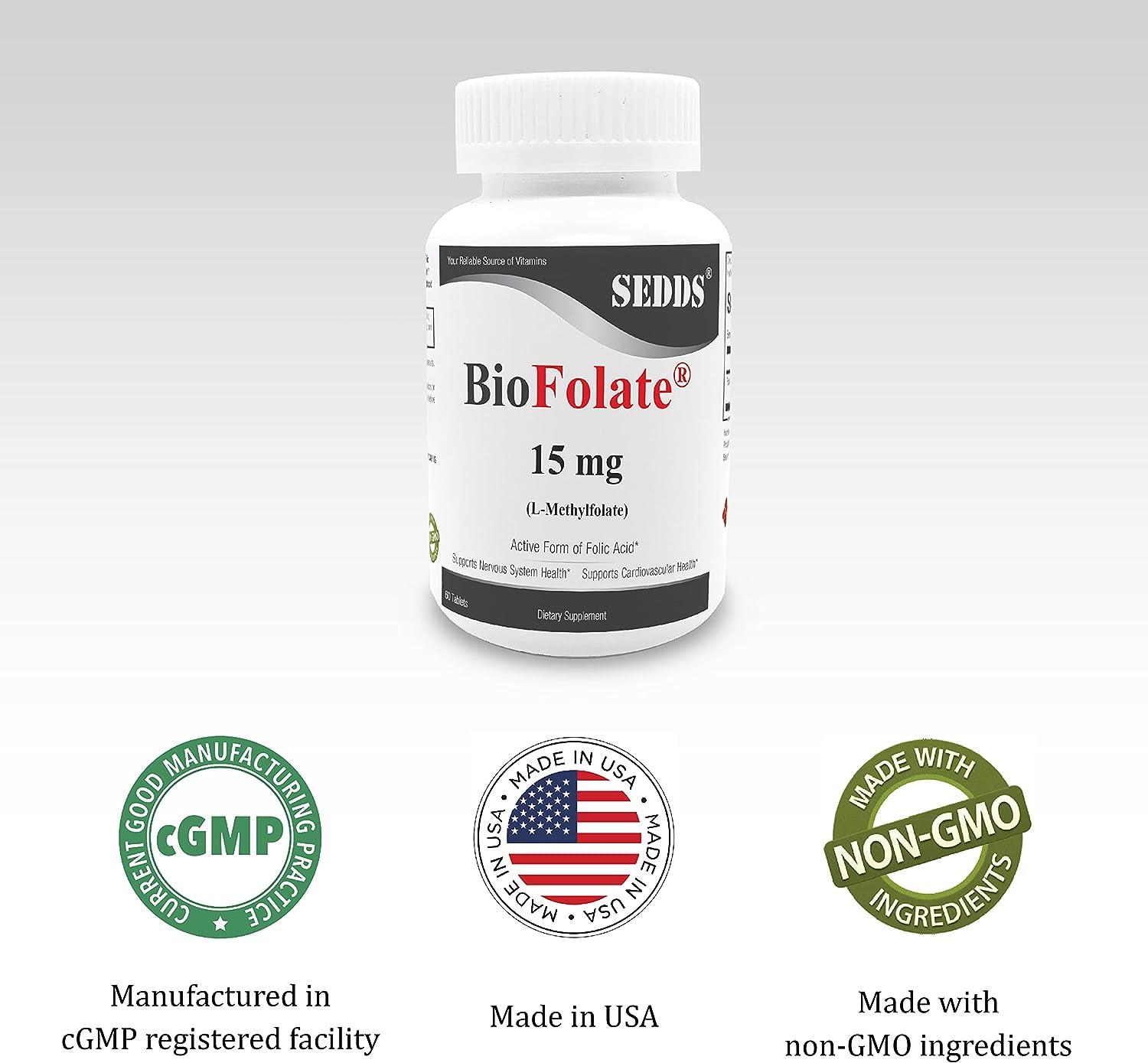 Which Form Of Folate Is The Most Bioavailable SEDDS BioFolate 15mg | 60 Tablets | Bioavailable Folic Acid | Non-GMO