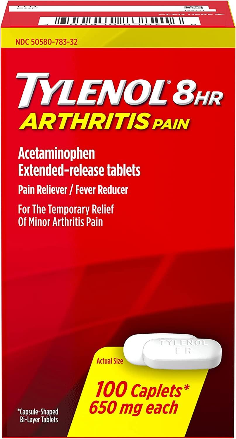 Tylenol 8 Hour Arthritis Joint Pain Acetaminophen Caplets 100 Count Arthritis Tablets-100 ct