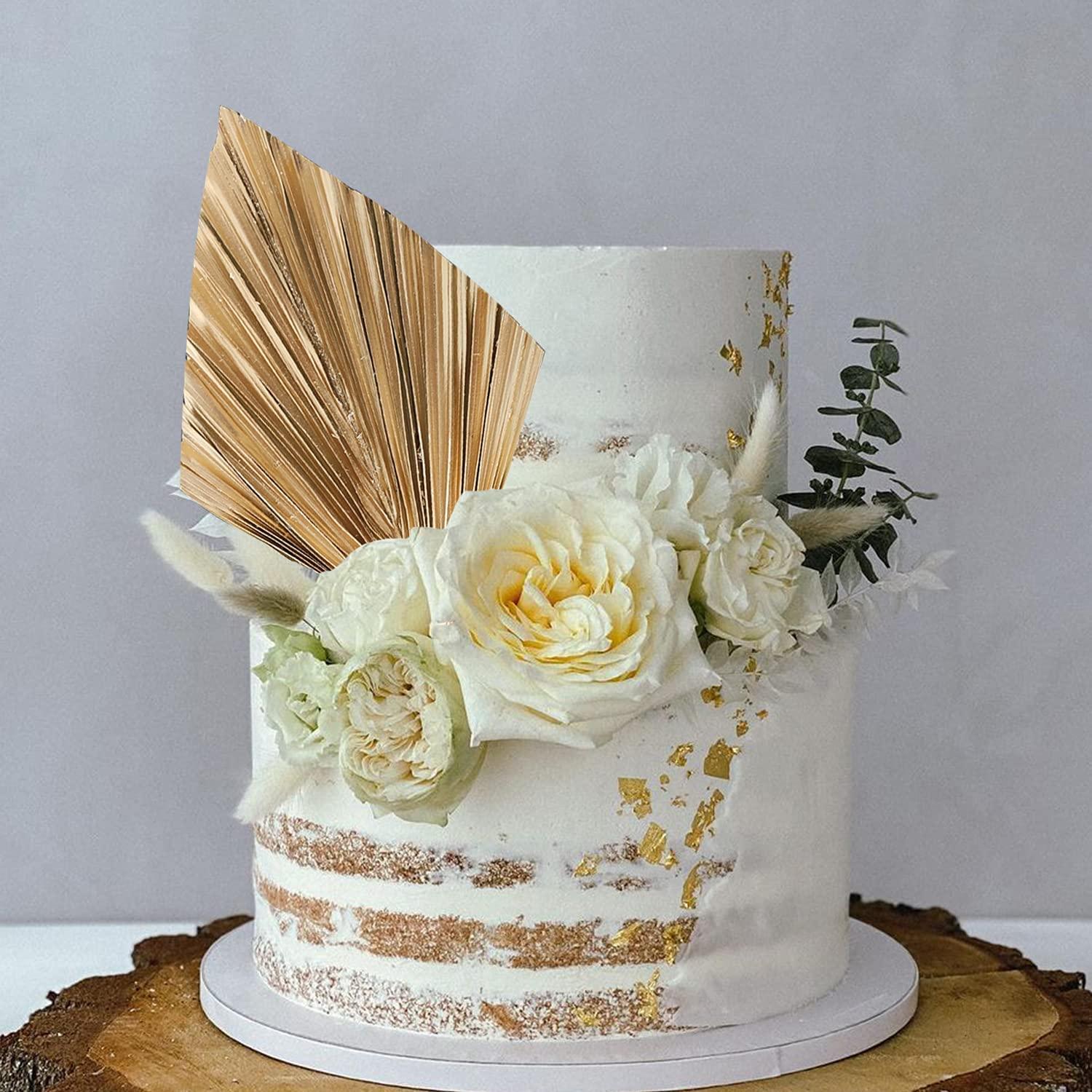 Natural Boho Cake Topper Artificial White Flower Gold Palm Leaves ...