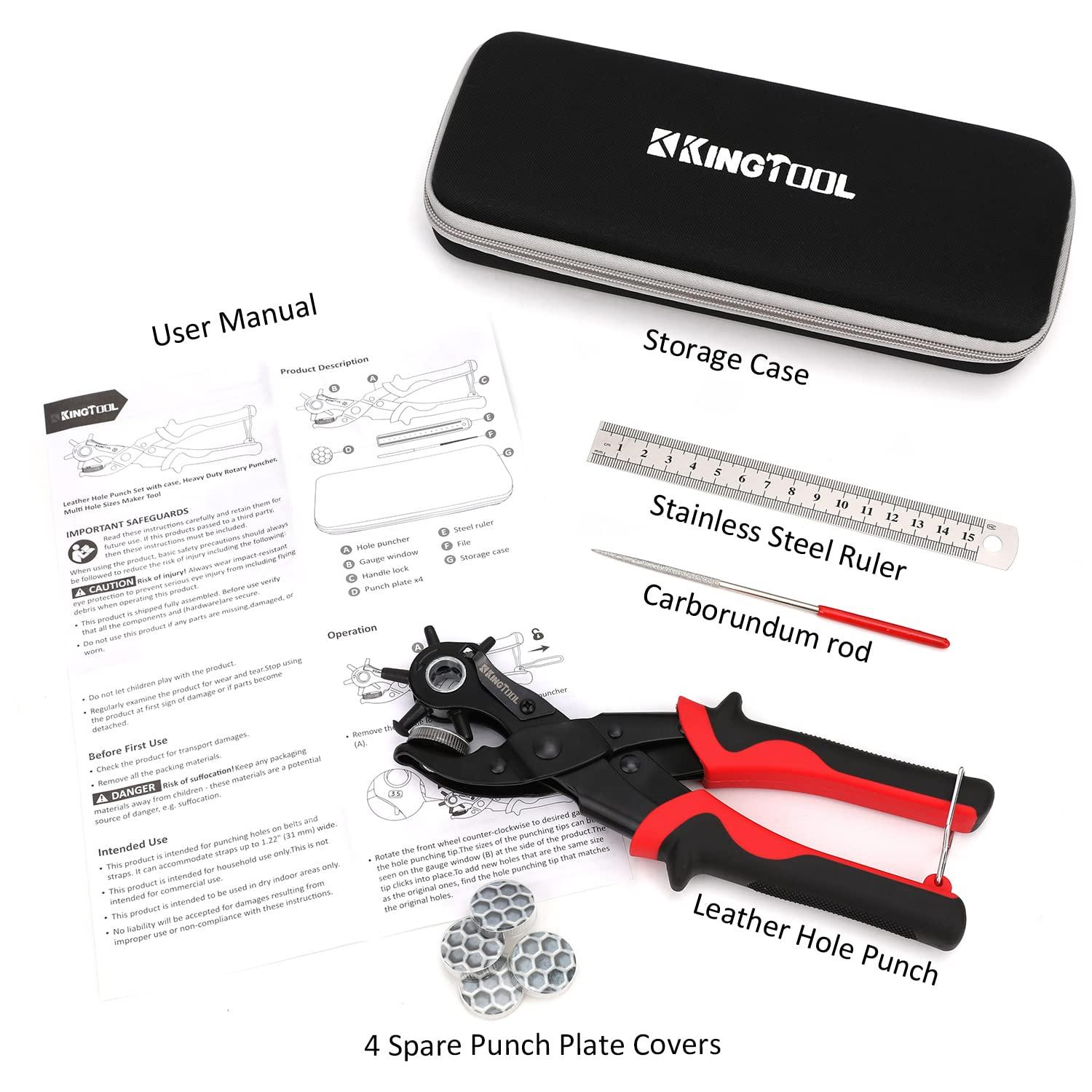 KingTool Leather Hole Punch Set, Super Heavy Duty Rotary Puncher, Multi