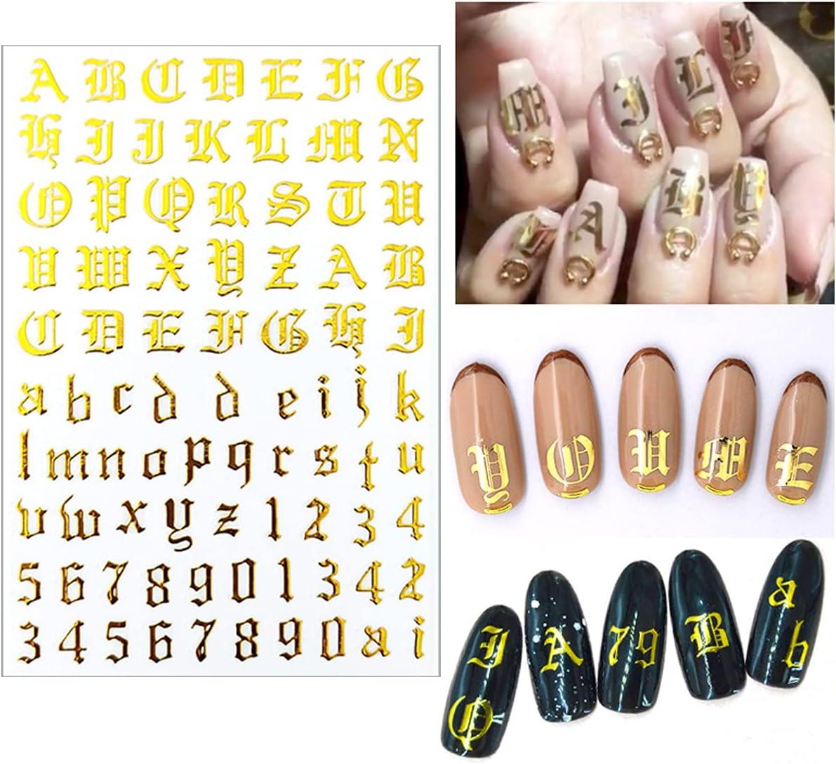 3D 26 English Alphabet Nail Art Sticker Self-Adhesive Gold/Silver Number  Small Letters Decoration Word Tattoos Nail Decals