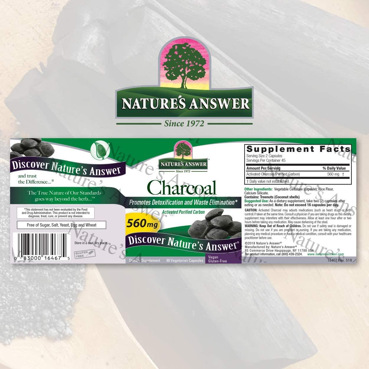 Nature's Answer Activated Charcoal Vegetarian Capsules Naturally