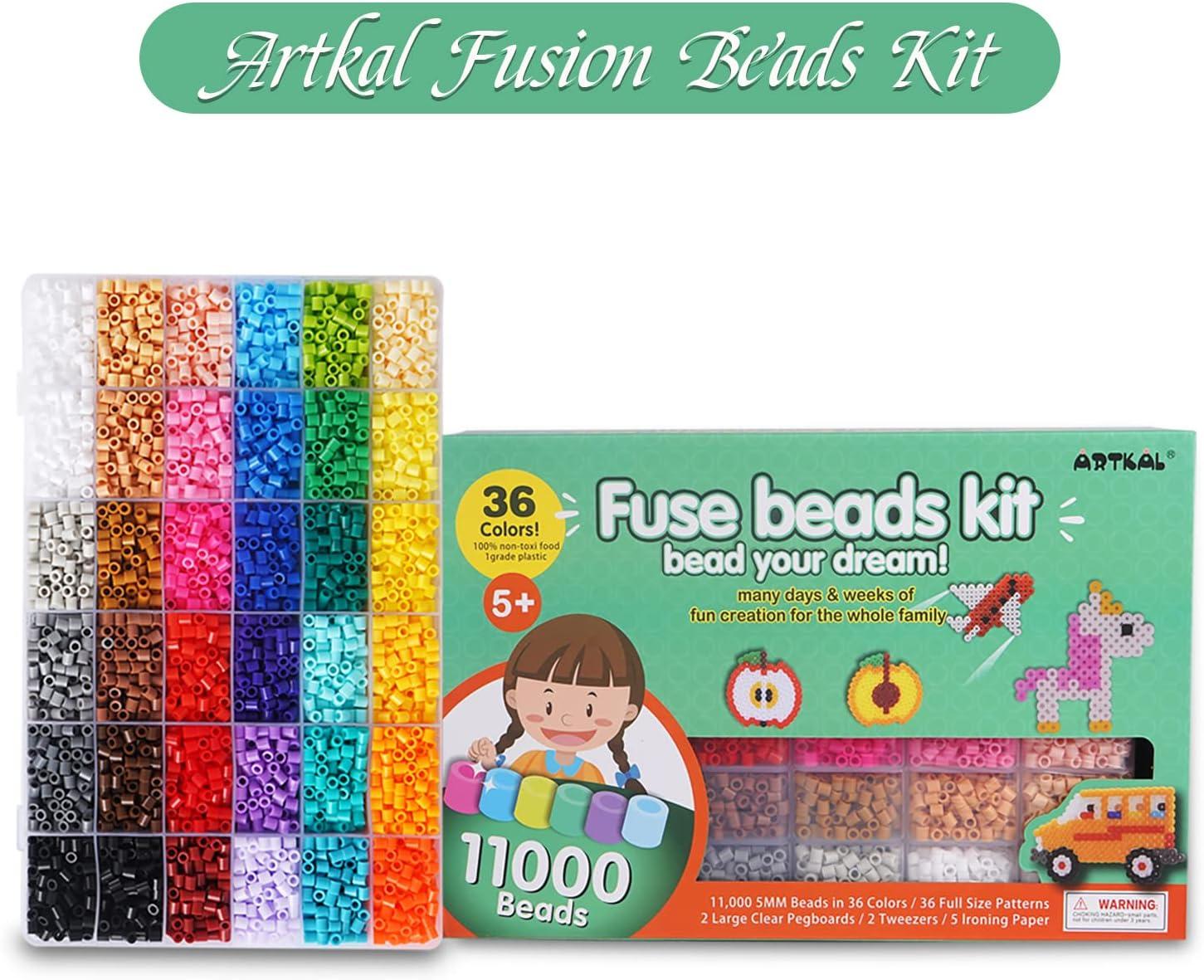 Artkal Fusion Beads Kit 11000 36 Colors Melting Beads Kit with 5 Pegboards  2 Tweezers 48 Patterns, Fuse Beads Kit Compatible Perler Beads Hama Beads  for Christmas Birthday Gift 11,000pcs 36 colors fuse beads kit