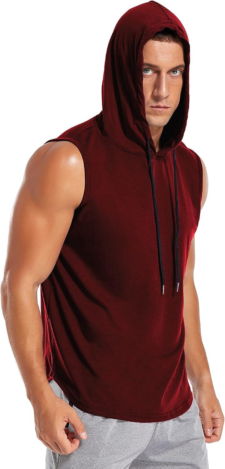 Amussiar Men's Workout Hooded Tank Top XX-Large Wine Red Buy
