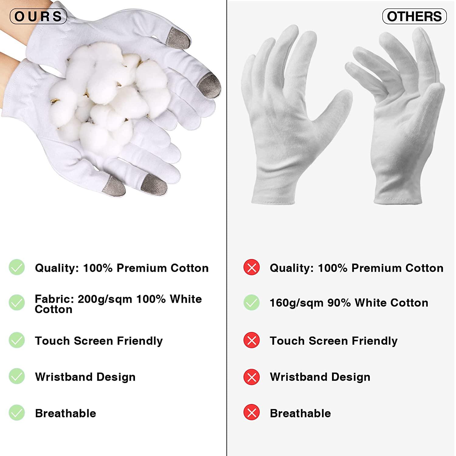 MNOPQ 100 Cotton Moisturizing Gloves 4 Pairs Large White Overnight