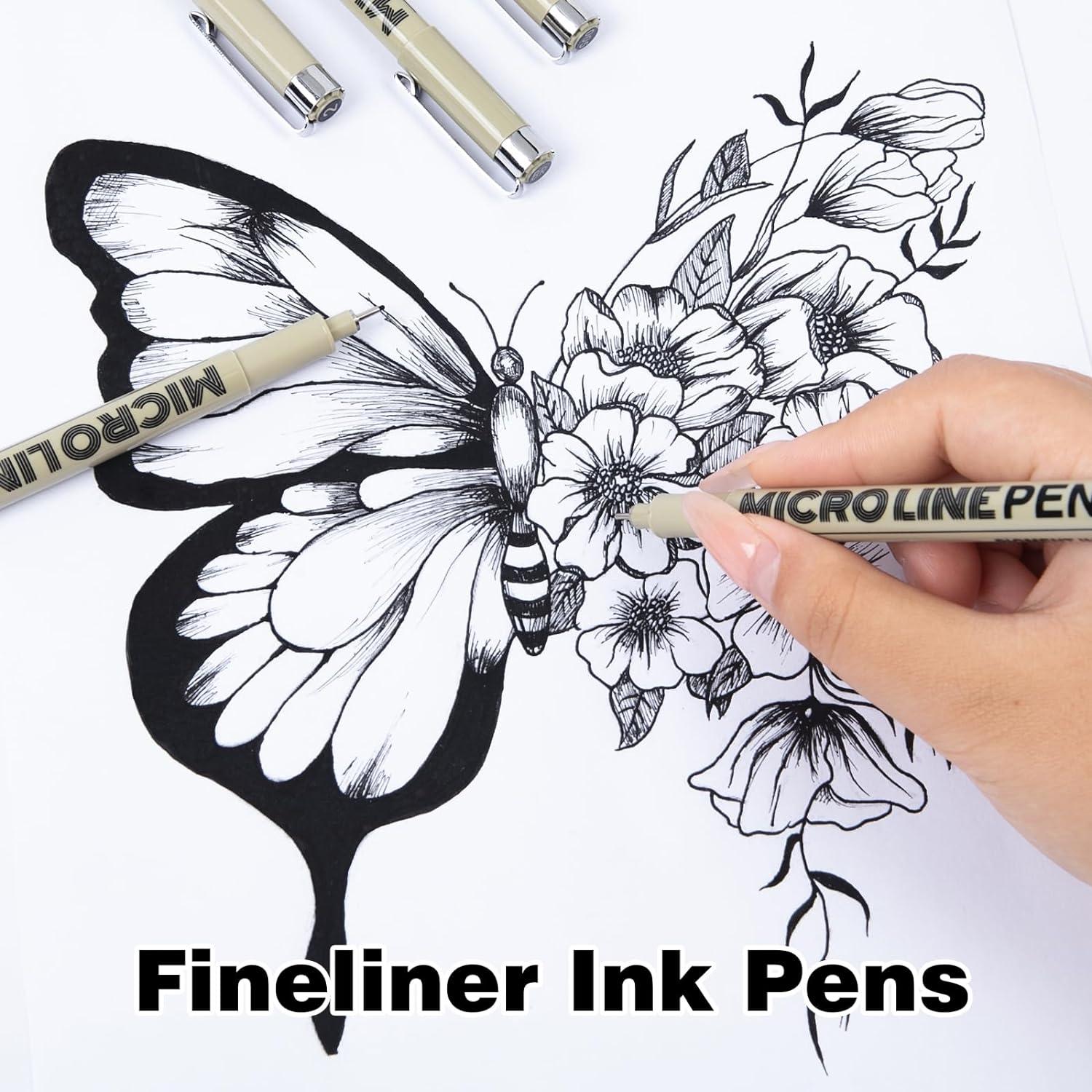 STA Black Fineliner Ink Pens - Waterproof Archival Ink Icro Fine Point