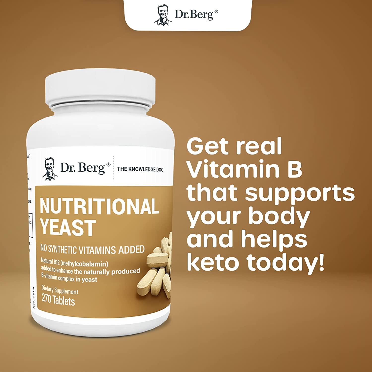 Dr. Berg's Nutritional Yeast Tablets Natural B12 Added All 8 B