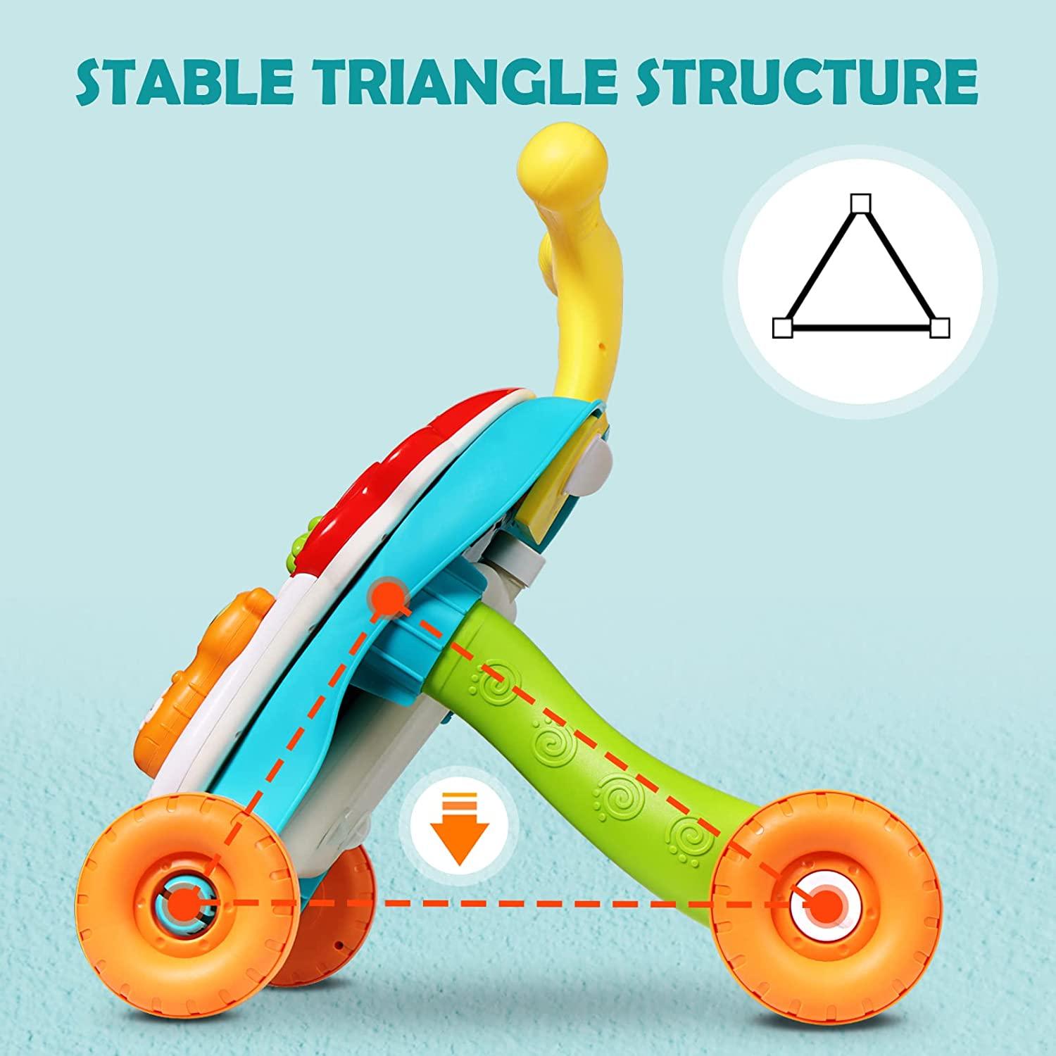 3 in 1 Sit to Stand Walker, Baby Push Walker with Musical Play Table