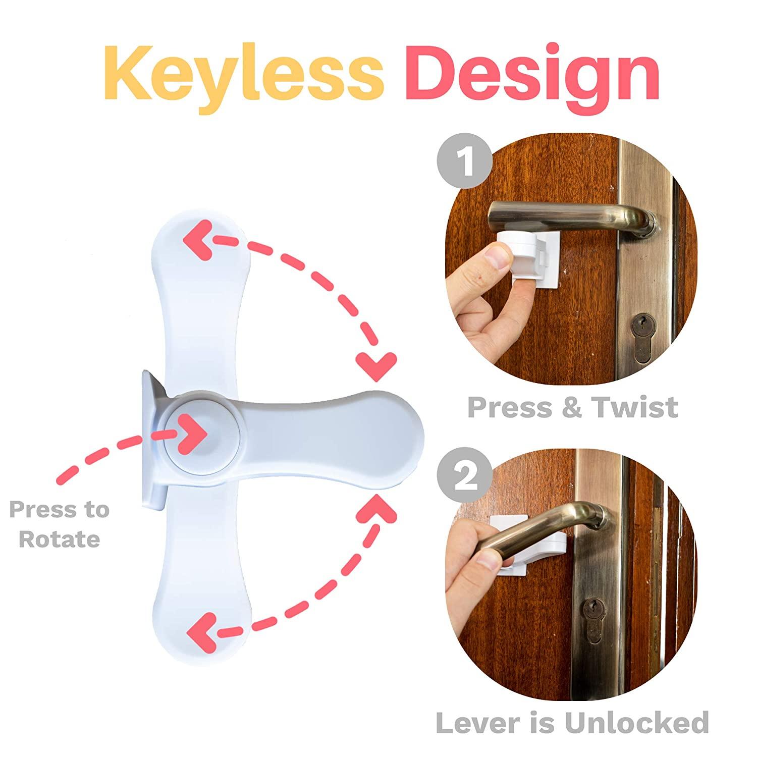Child Proof Door Lever Lock (4Pack) Door Handle Lock 3M Adhesive