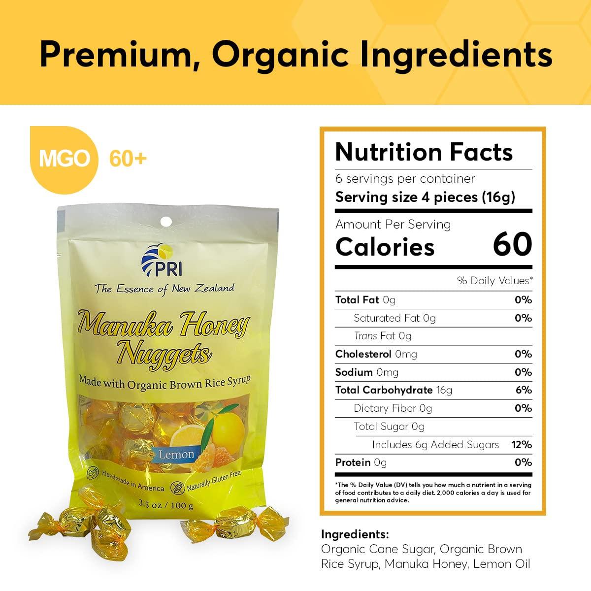 PRI Manuka Honey & Lemon Nuggets All Natural Hard Candy 3.5oz