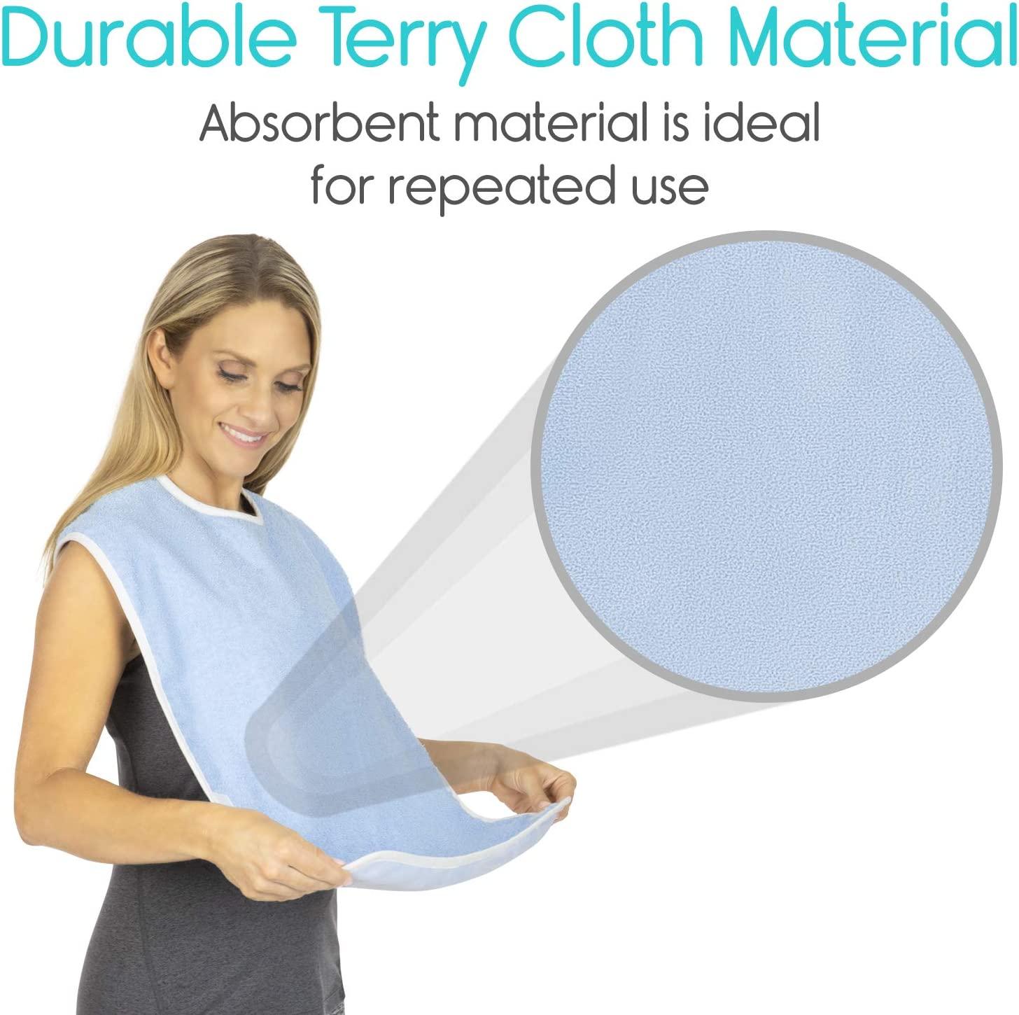 Vive Adult Bibs (2 Pack) Waterproof Apron Set for Eating Adjustable Strap, Washable Terry