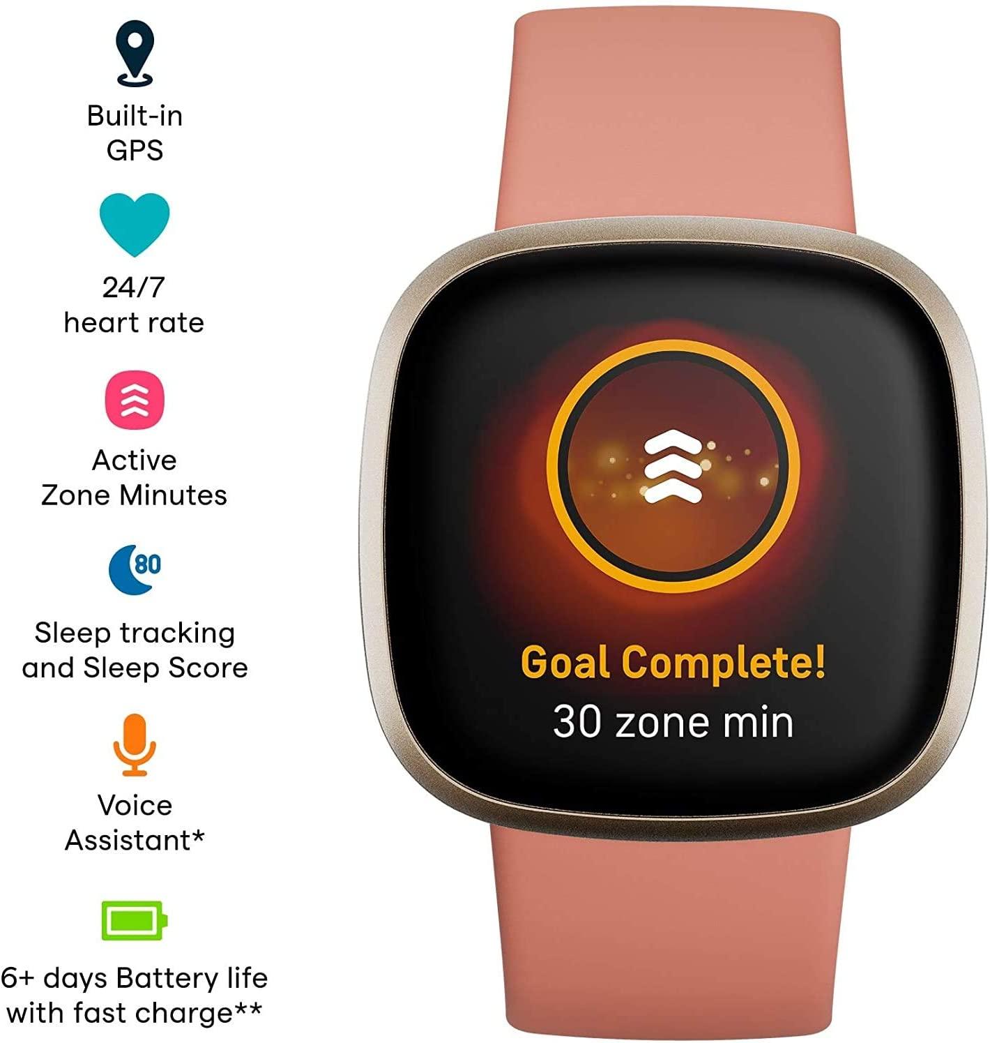 Fitbit Versa 3 Health & Fitness Smartwatch W/ Bluetooth Calls/Texts, Fast  Charging, GPS, Heart Rate SpO2, 6+ Days Battery (S & L Bands, 90 Day  Premium Included) International Version (Pink/Gold)