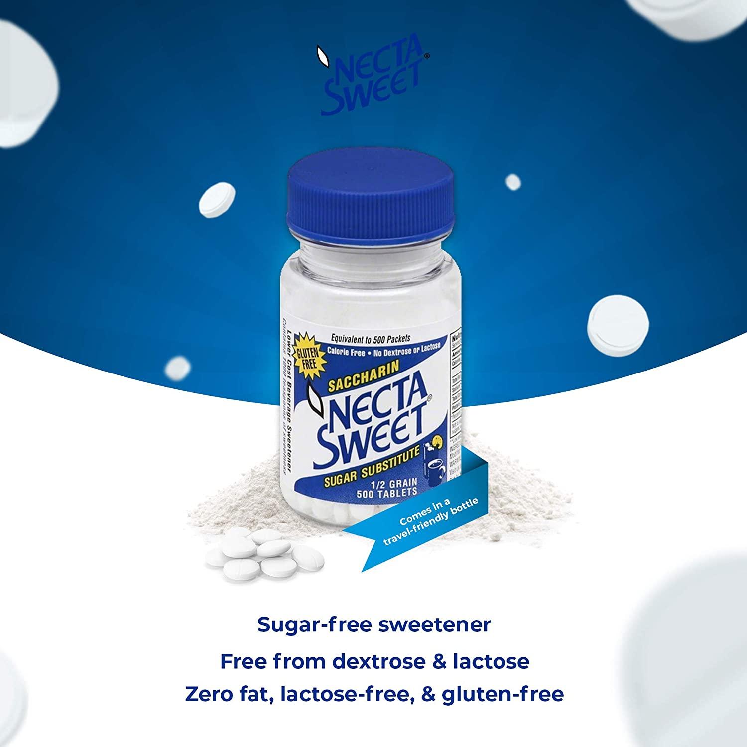Necta Sweet Saccharin Tablets, 1/2 Grain, 1000 Tablet Bottle (Pack of 4)