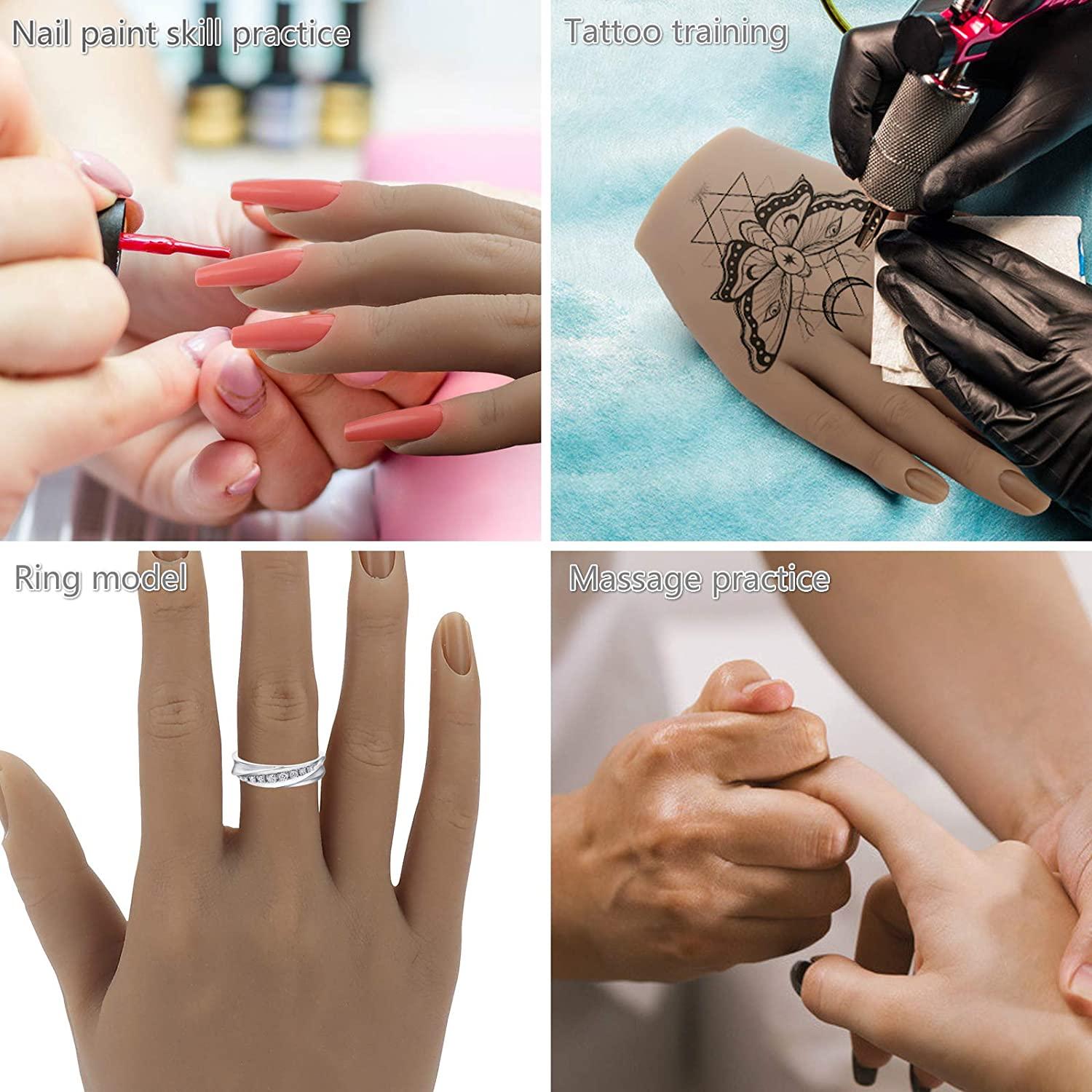 Silicone Practice Hand for Acrylic Nails with Bracket,Realistic Nail Practice Hand Stand ...