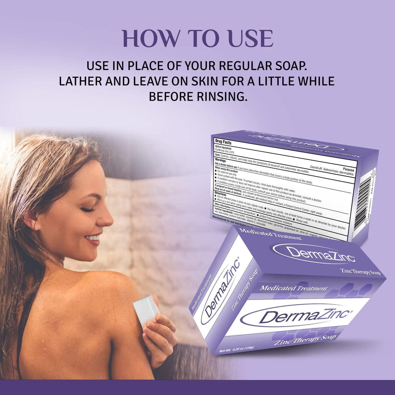 DermaZinc Zinc Therapy Soap 4.25 oz Bar 3 Pack Skin Relief & Cleansing