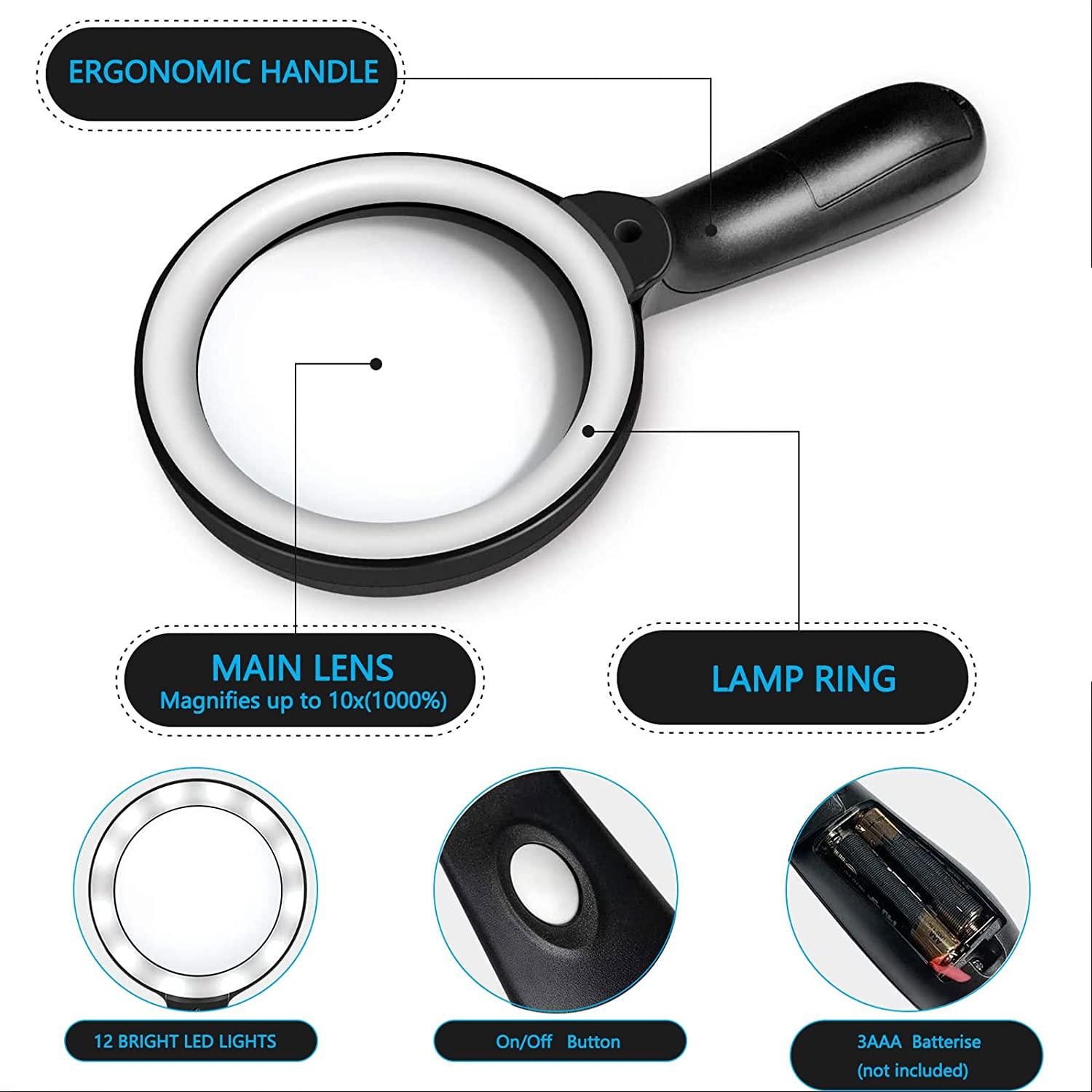 HYOIIO 10x Magnifying Glass with Light, Lighted Magnifying Glass