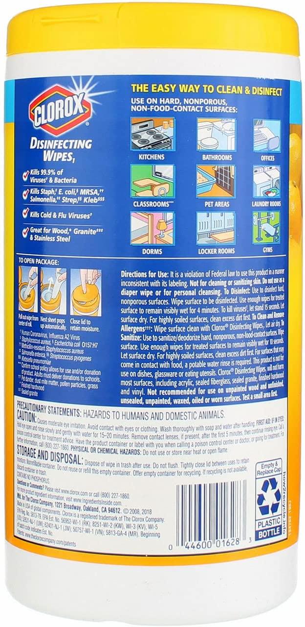 Clorox Disinfecting Wipes Lemon 225 Count 3 Packs of 75 Kills 99.9 of Germs