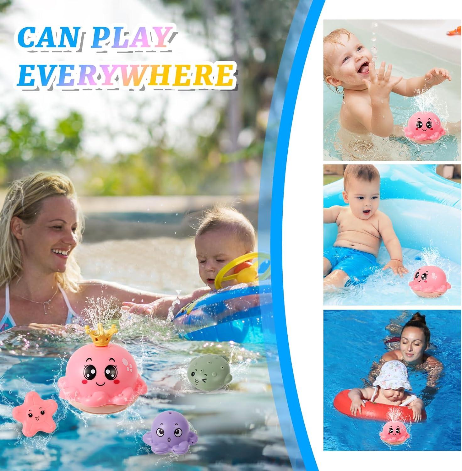 Delycazy Baby Bath Toys LED Light Up Octopus Spray Water Toy for