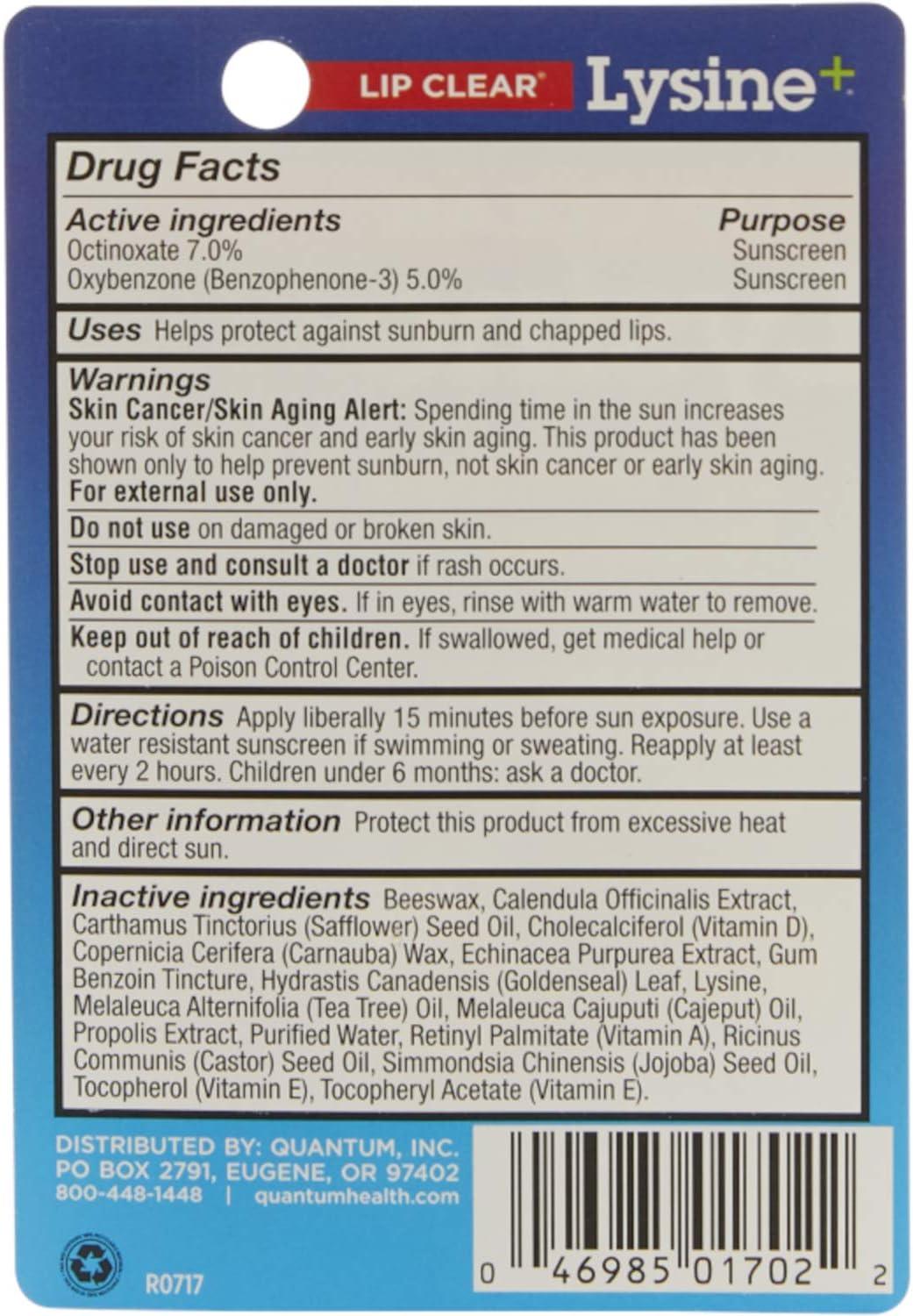 Quantum Lysine Plus Lip Clear Coldstick for Cold Sore Treatment 5 Gram