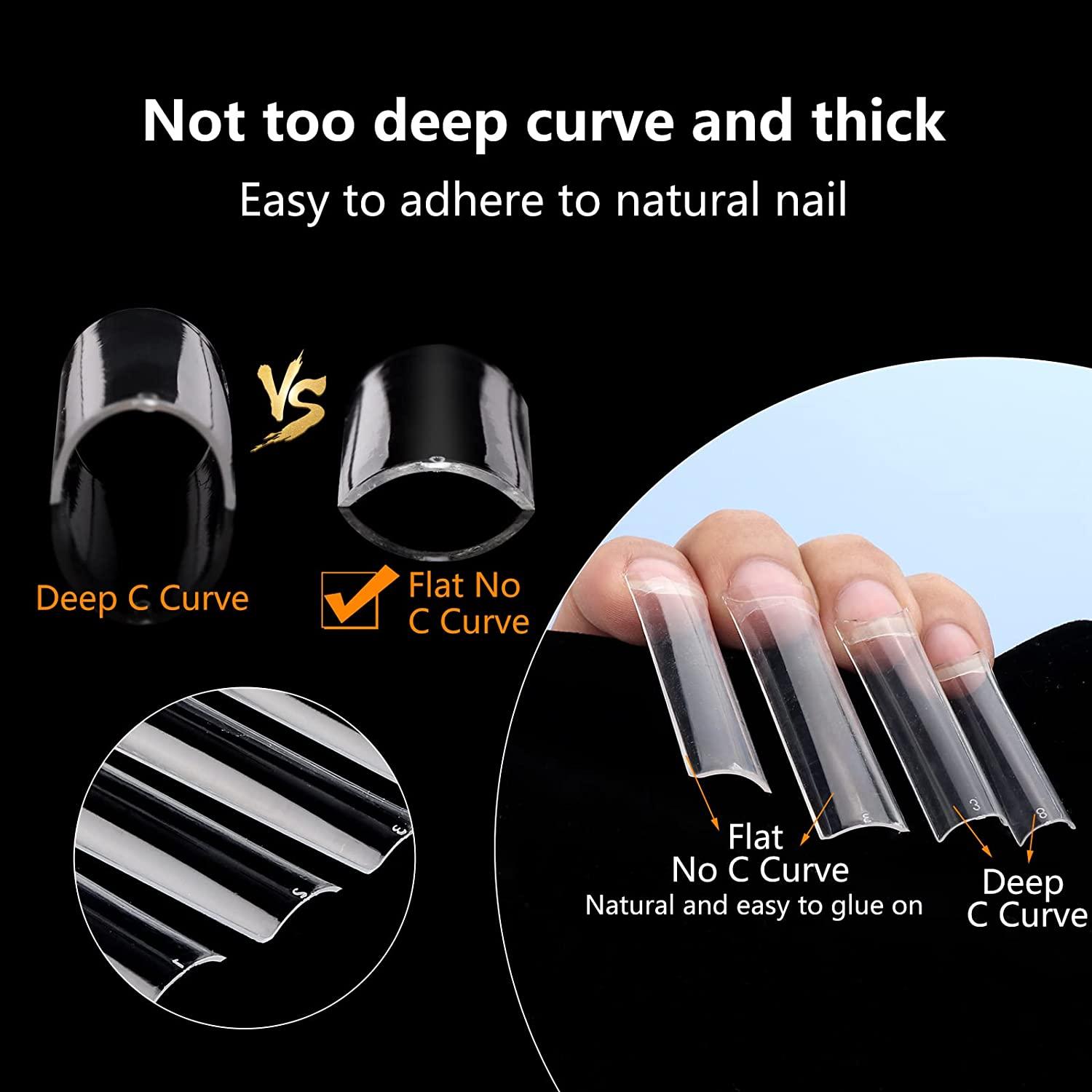 Yimart Long C Curved False Nail Tips - C Curved Nail Tips - Long C Curve  False Nails - 200pcs/box XL C Curve Fake Nails Premium Square French  Acrylic Nail Tips … |