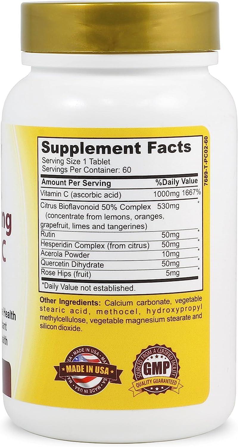 Vitamin C Complex 1000mg Tablets with Rose Hips for Skin Brightening &  Immune Support - Antioxidant Supplement for Healthy Aging & Energy | Buy  Now with Express International Delivery | GoSupps.com